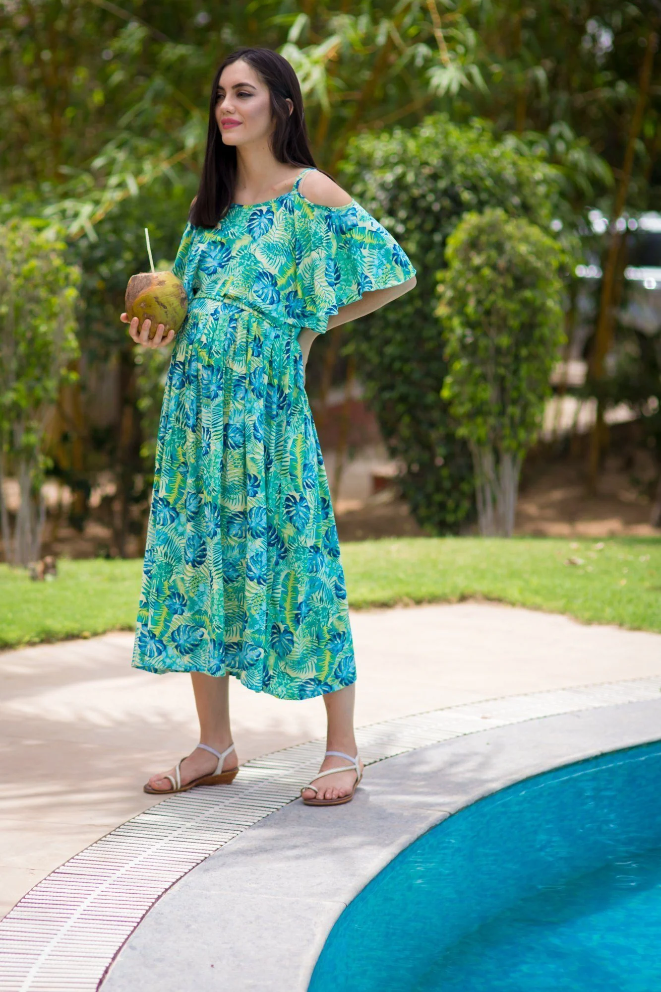 Chirpy Leafy Cold Shoulder Maternity & Nursing Maxi - Chenance