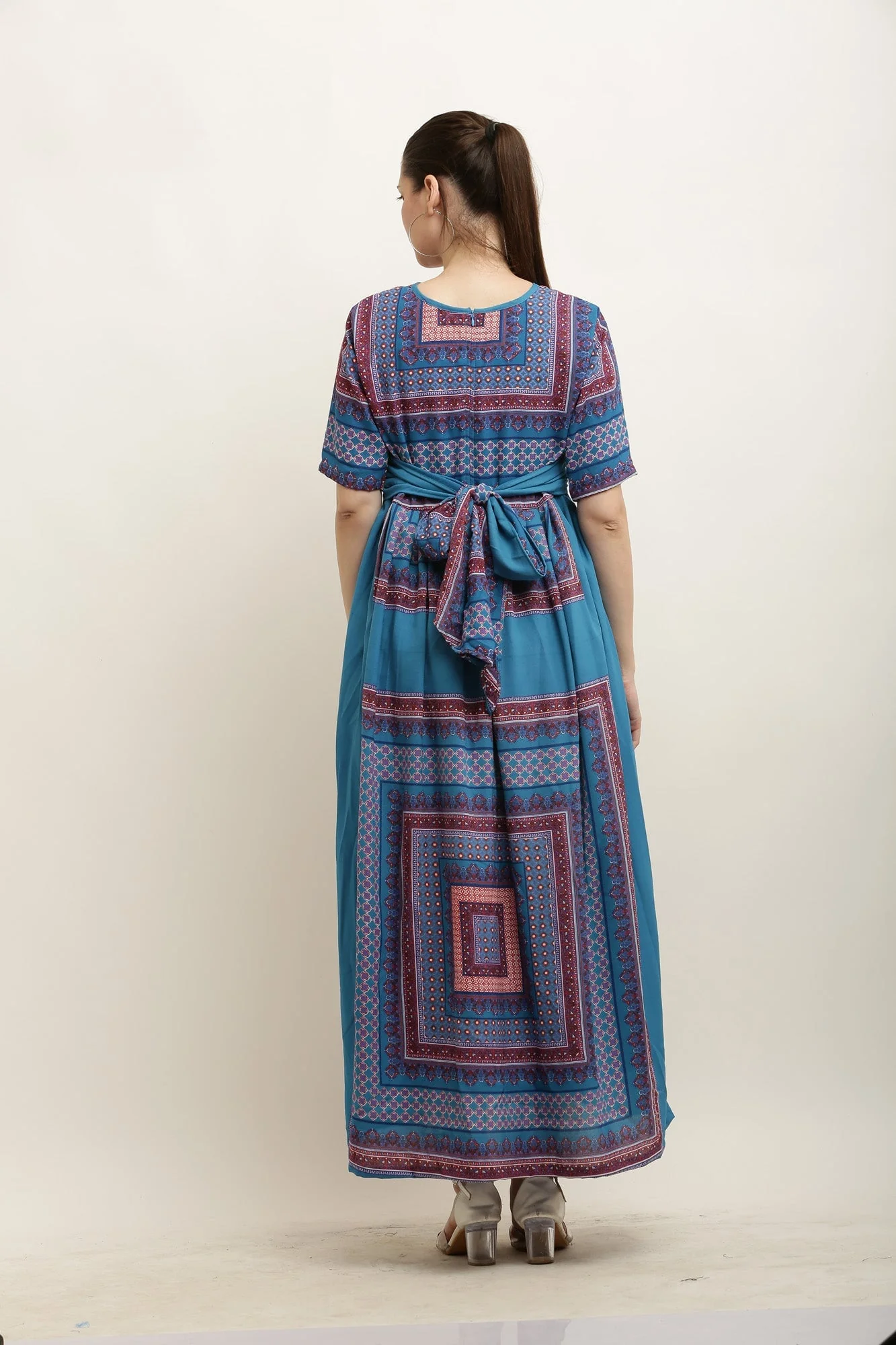 Doodling Floral Blue Maternity Knot Dress - Chenance