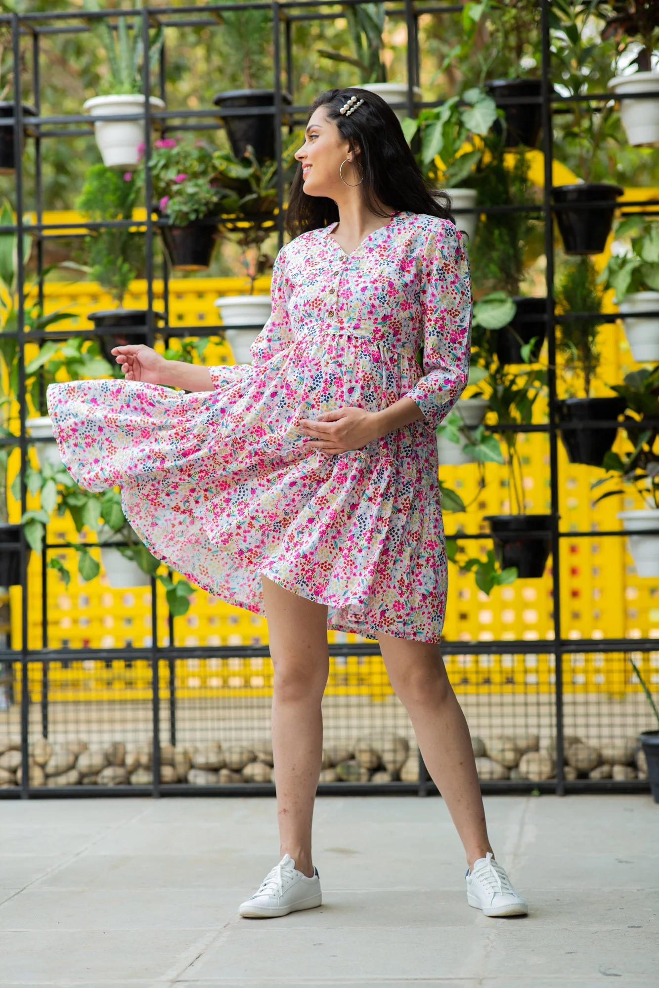 Spring Pristine White Maternity & Nursing Flair Dress - Chenance