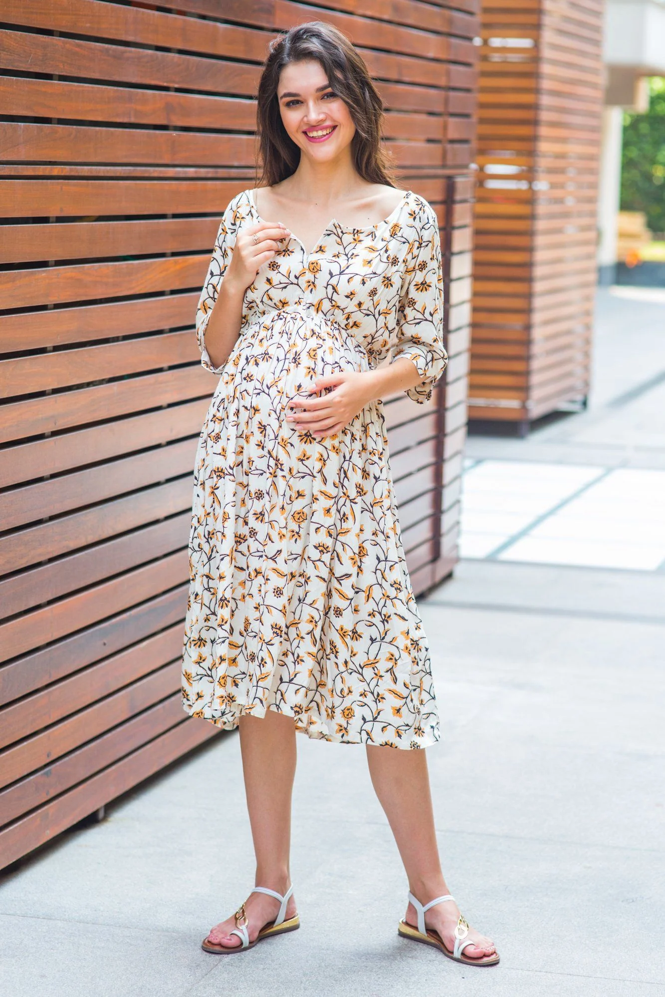 Offwhite Bloom Maternity & Nursing Dress - Chenance