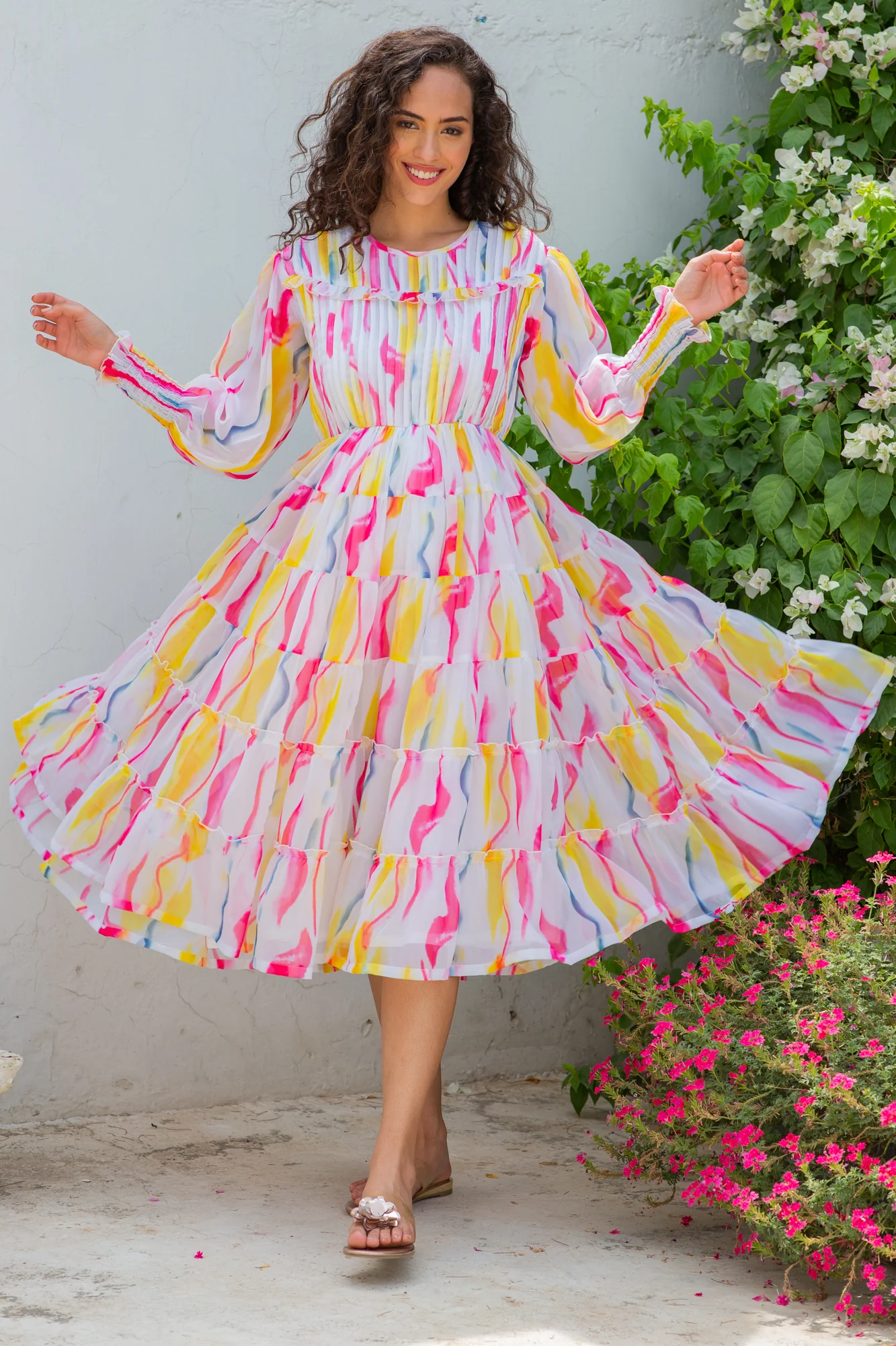 Premium Timeless Colorful Formal Maternity & Nursing Pintucks Frill Dress - Chenance