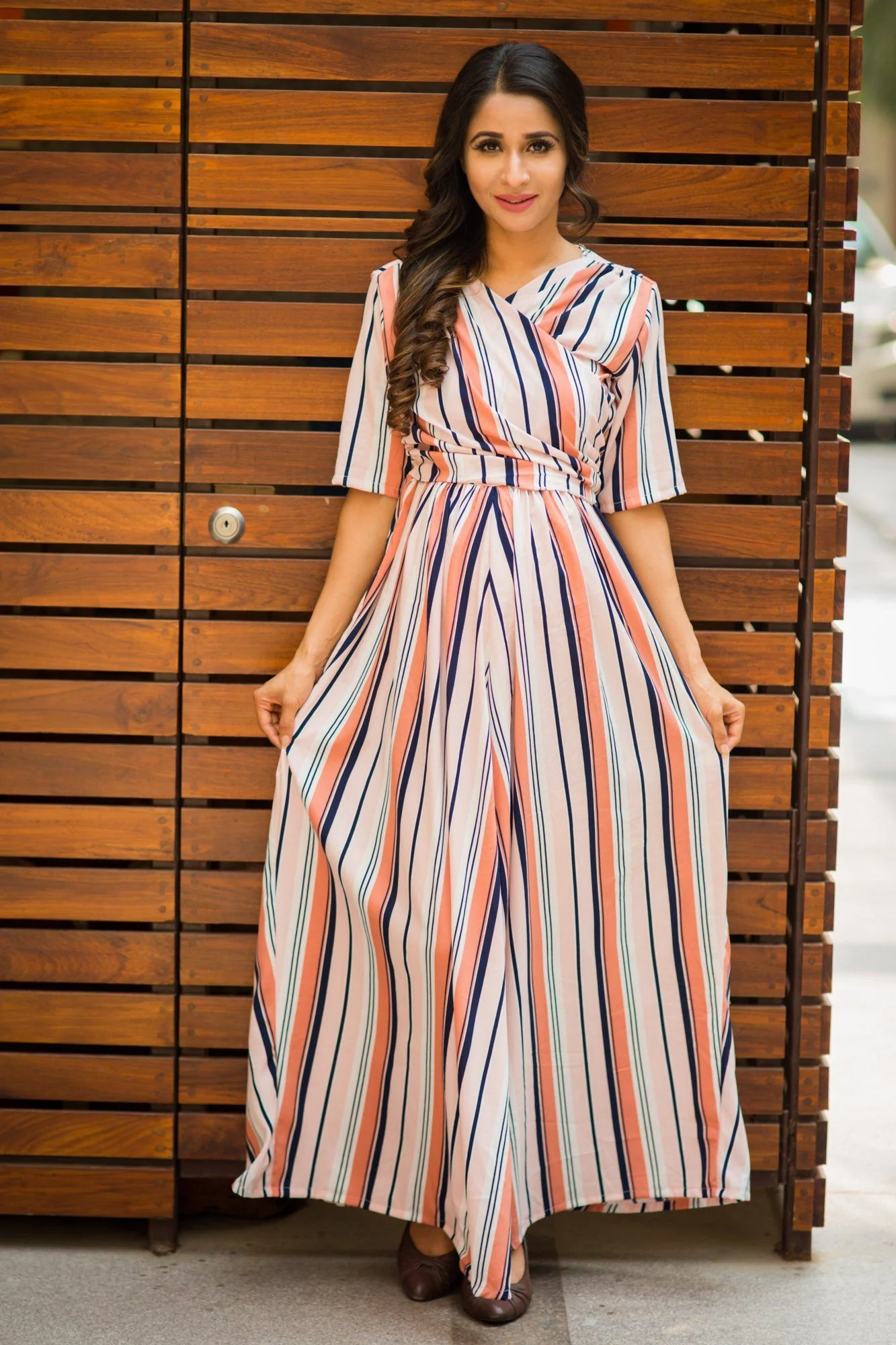 Candlelight Striped Maternity & Nursing Wrap Dress - Chenance
