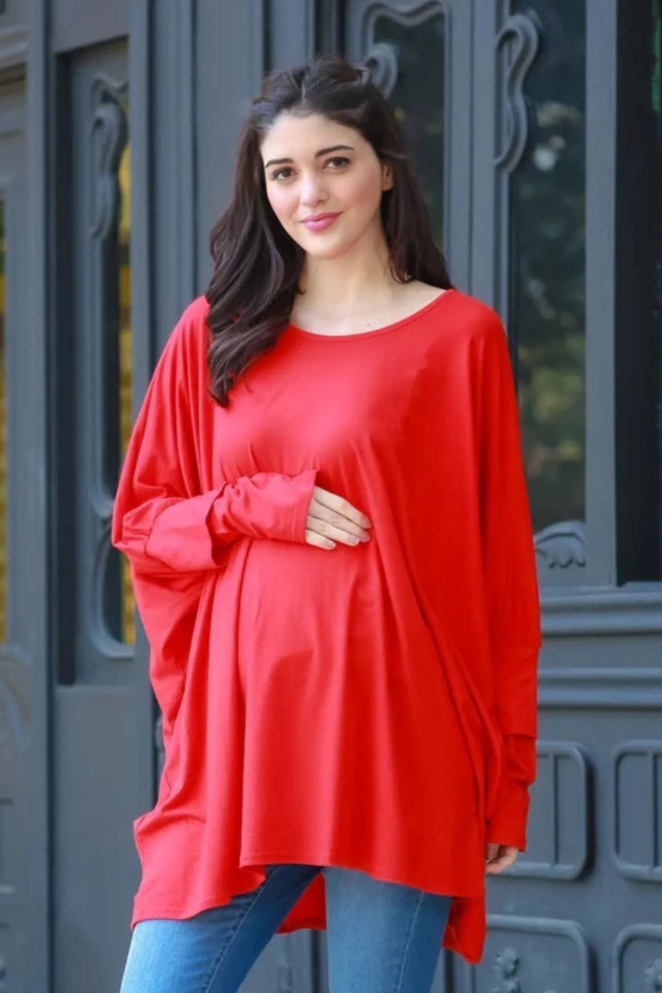 Berry Red Stretchable Maternity Kaftan Top - Chenance