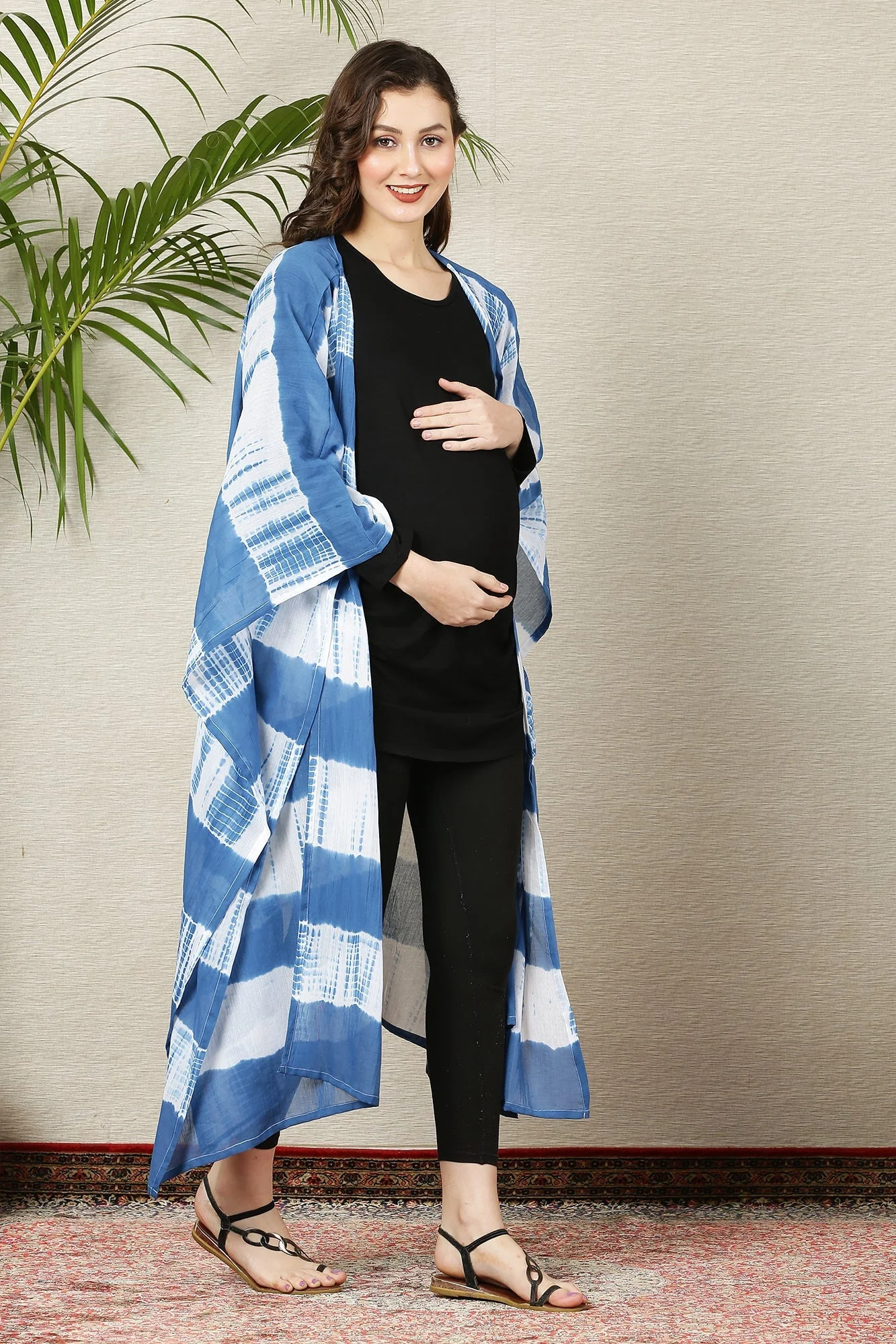 Cobalt Blue Tie & Dye Cascading Maternity Cover Up (100% Cotton) - Chenance