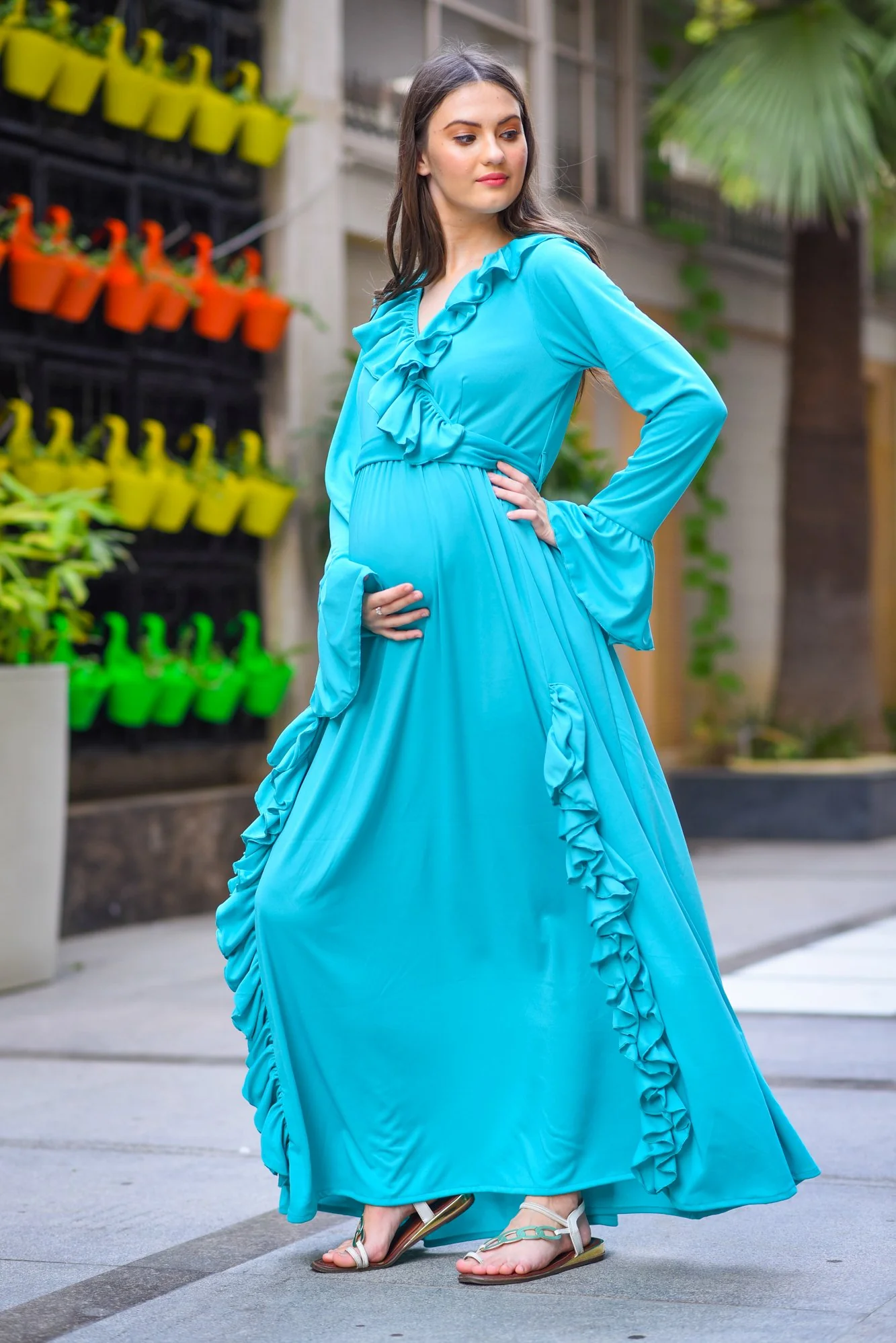 Sky Blue Stretchable Maternity Dress - Chenance