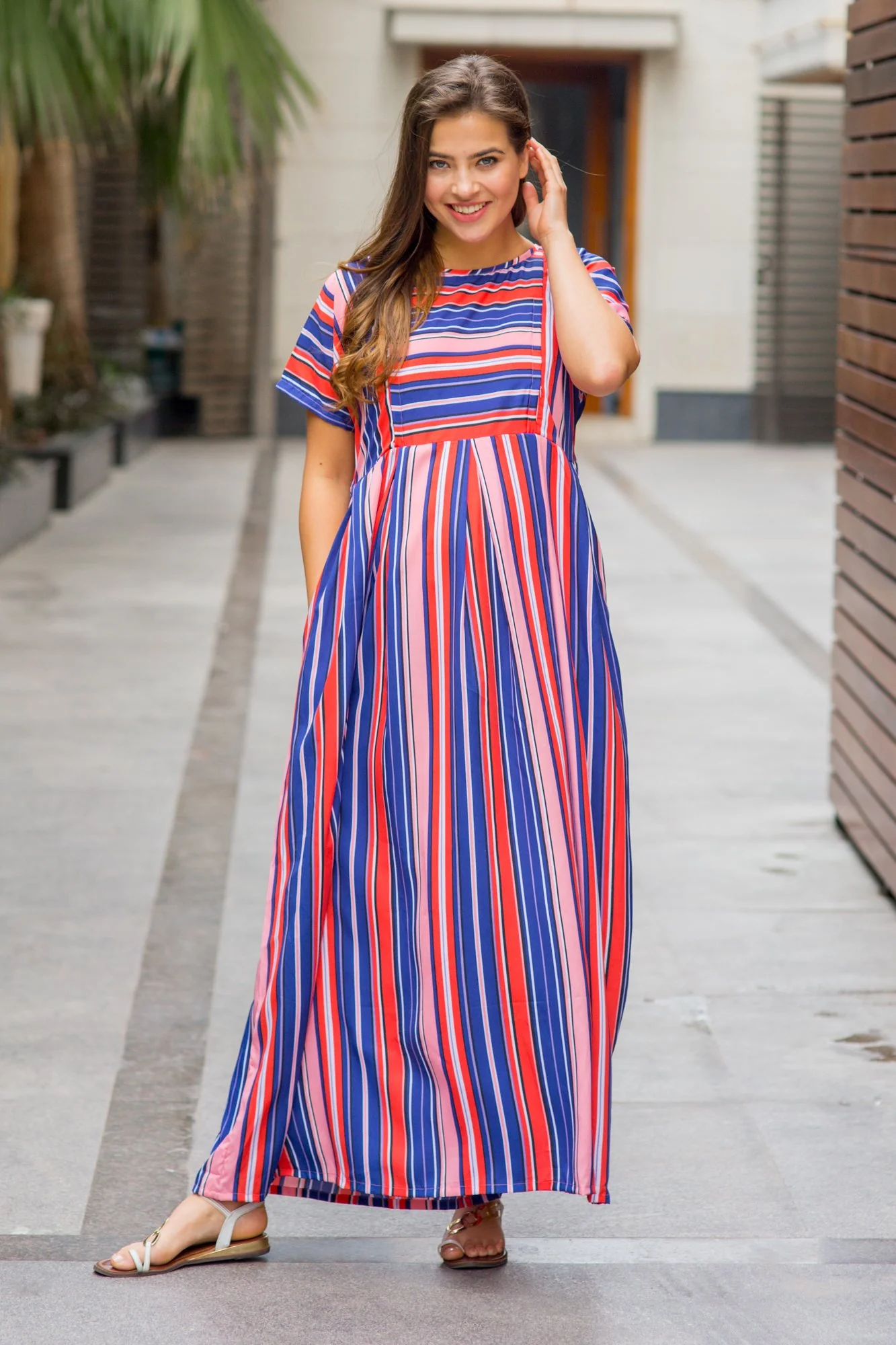 Peaches & Cream Soft Crepe Maternity & Nursing Maxi Dress - Chenance