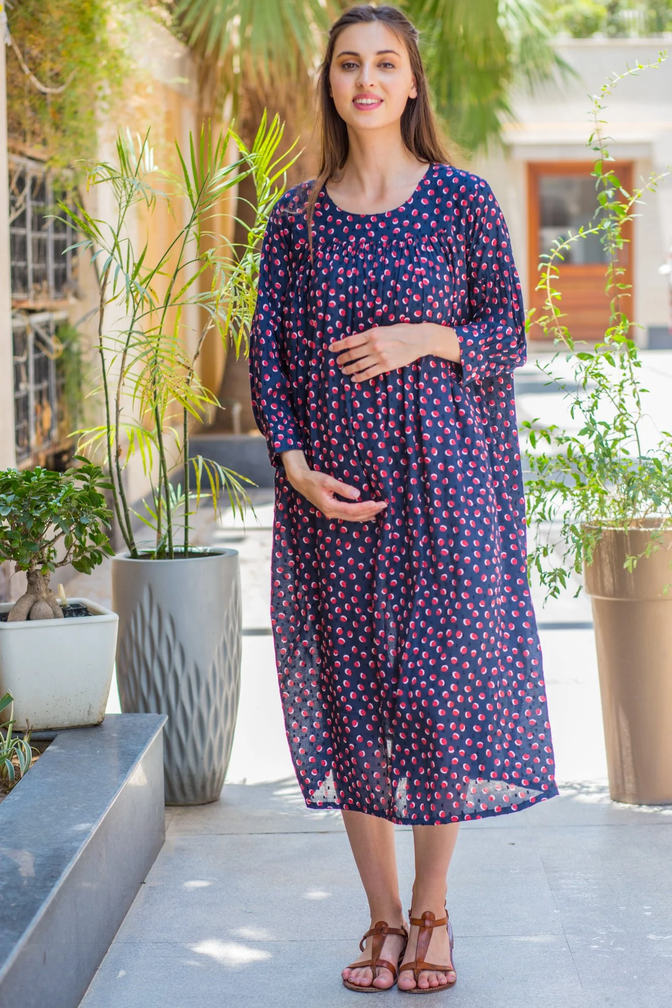 Bubbly Red Polka Gathered Maternity Dress - Chenance
