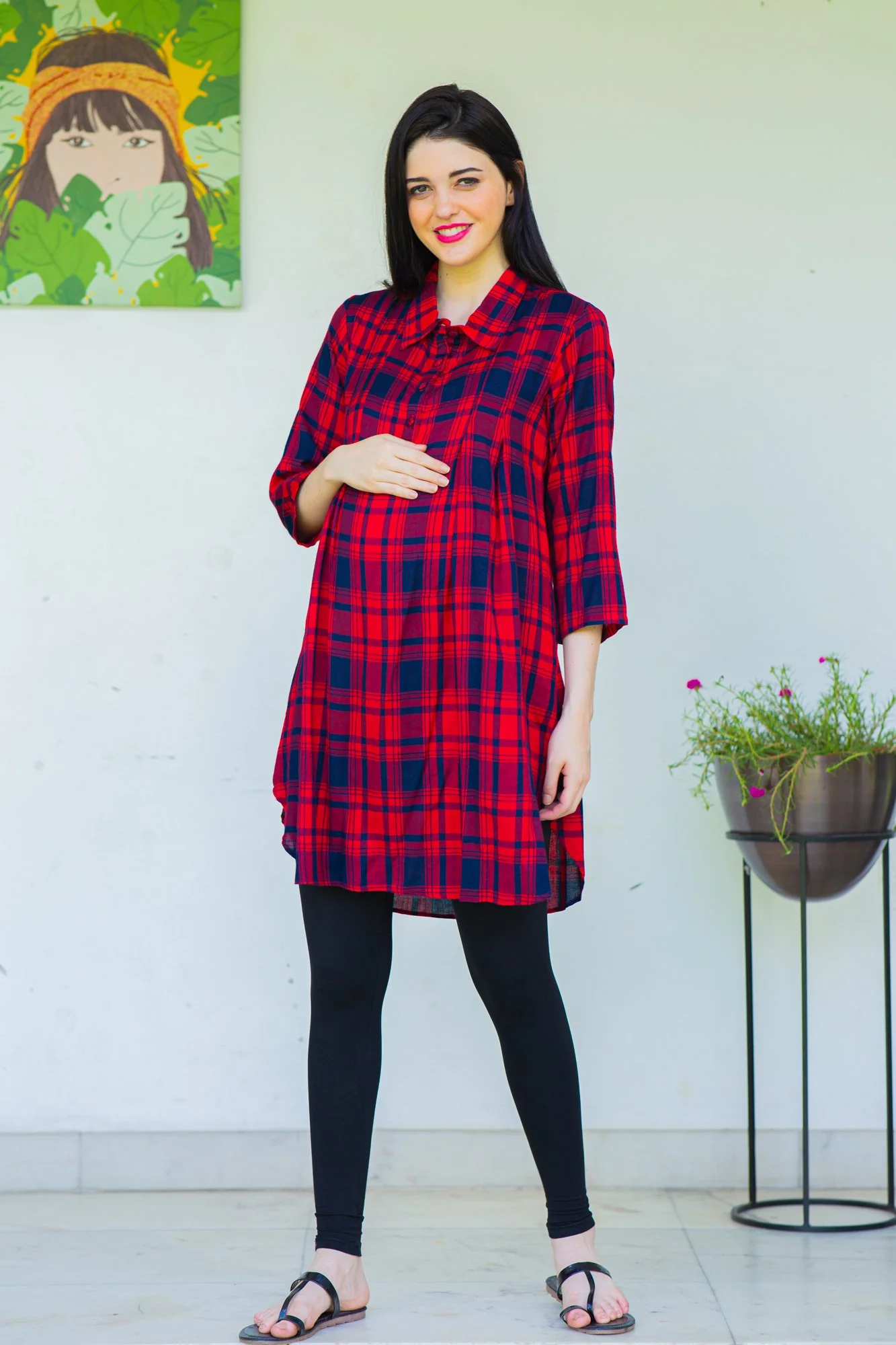 Merry Plaid Maternity & Nursing Shirt Dress - Chenance