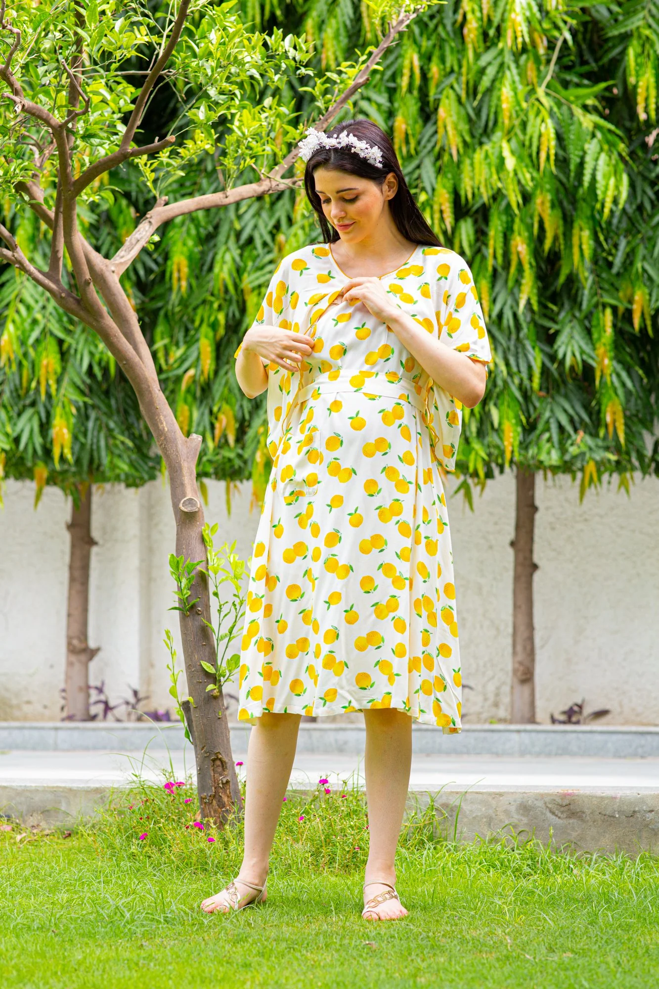 Honey Lemon Maternity & Nursing Flap Dress - Chenance