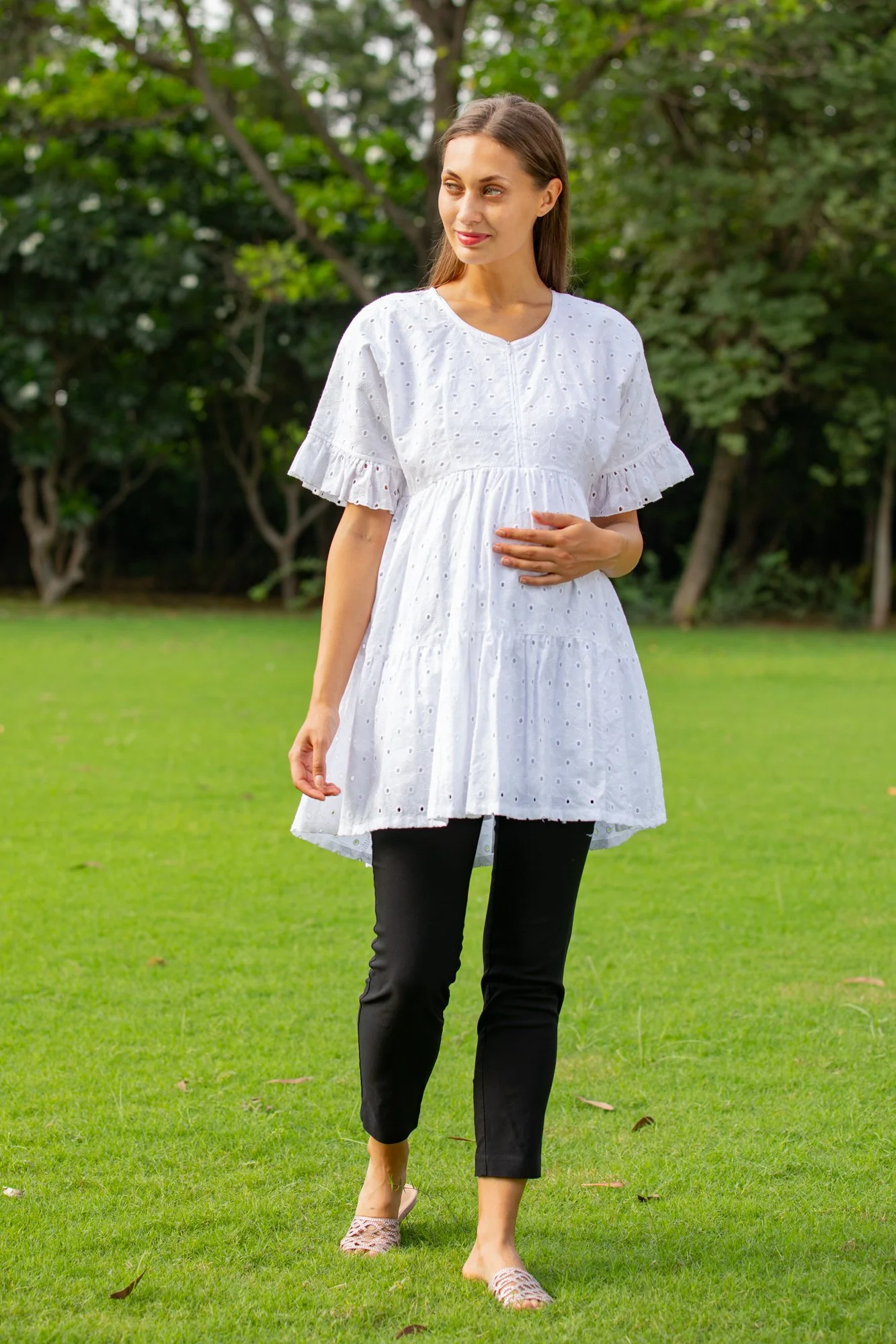Cool White Maternity & Nursing Top - Chenance