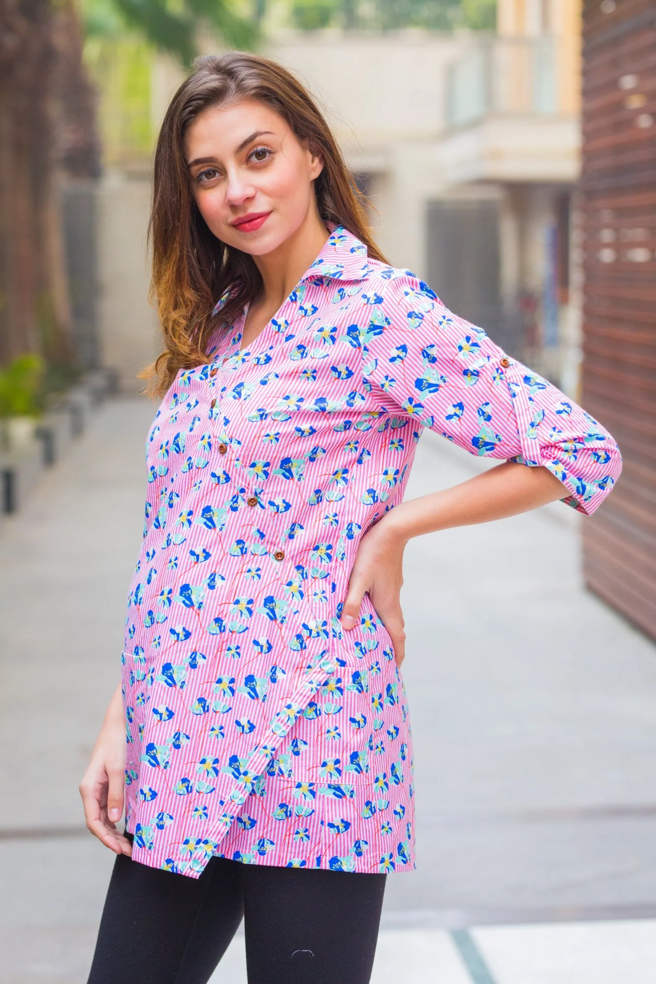 Floral Striped Crossover Maternity & Nursing Top - Chenance