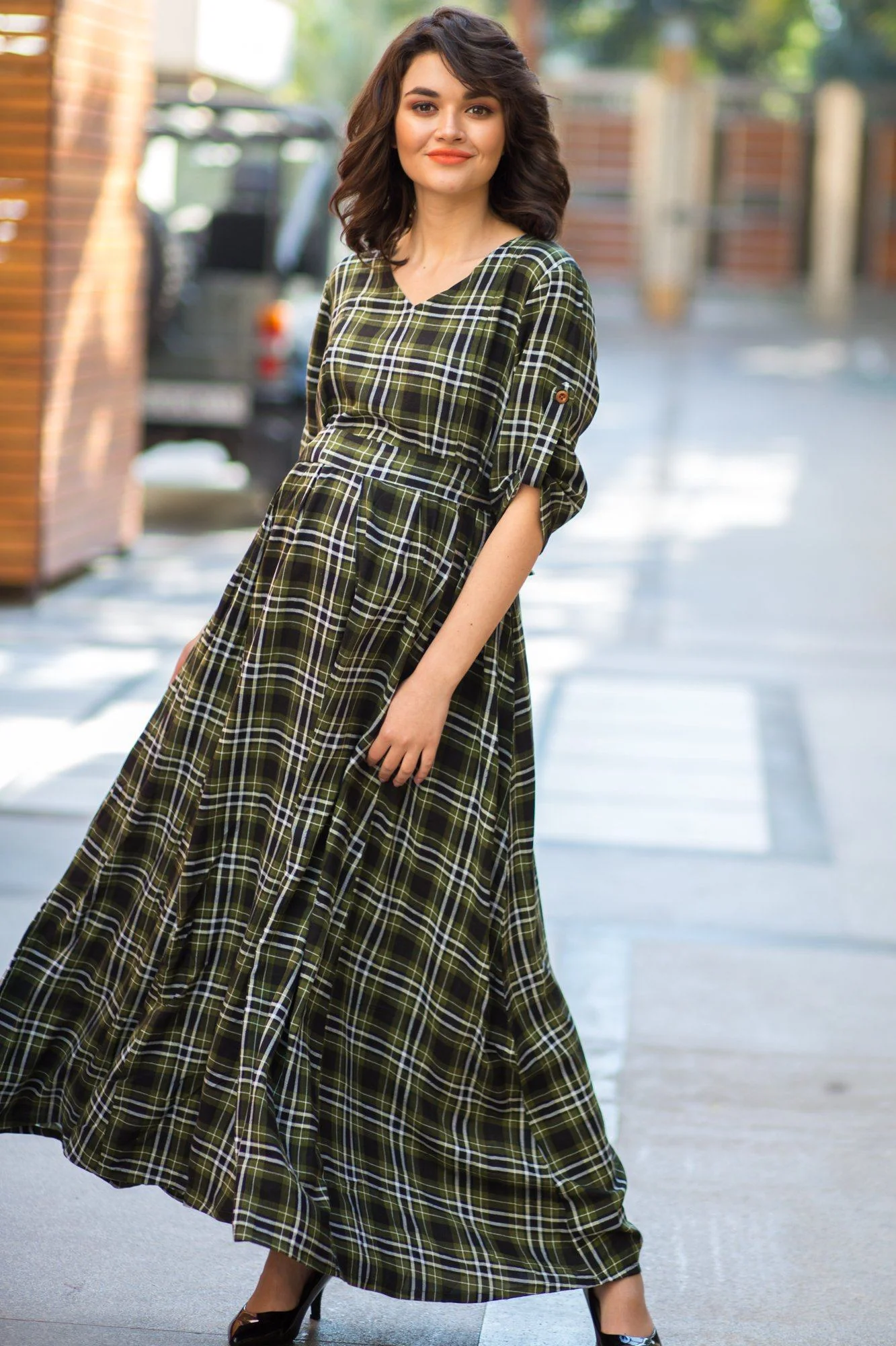 Nautical Pine Green Plaid Maternity & Nursing Maxi Dress - Chenance
