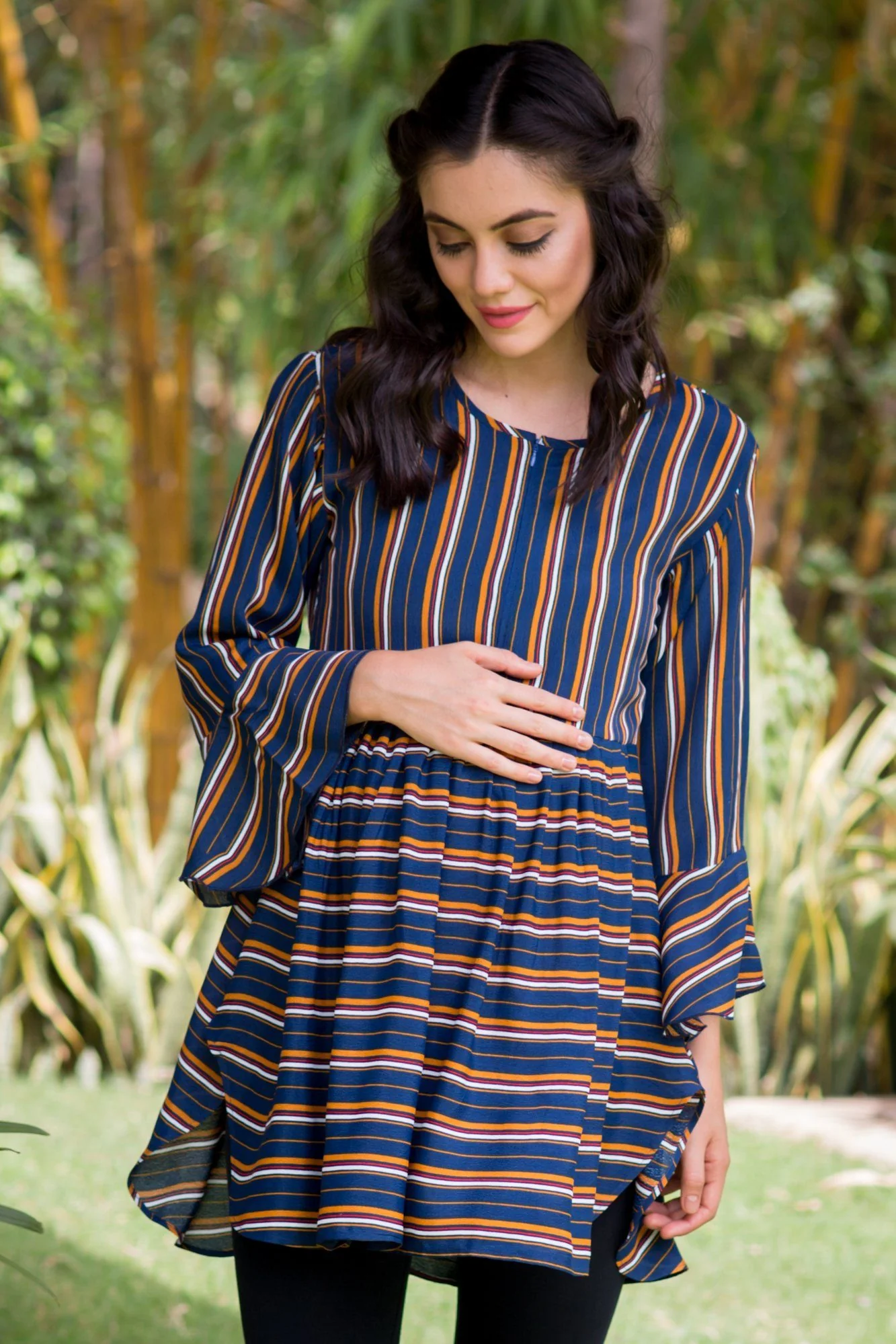 Royal Striped Gathered Nursing Top - Chenance