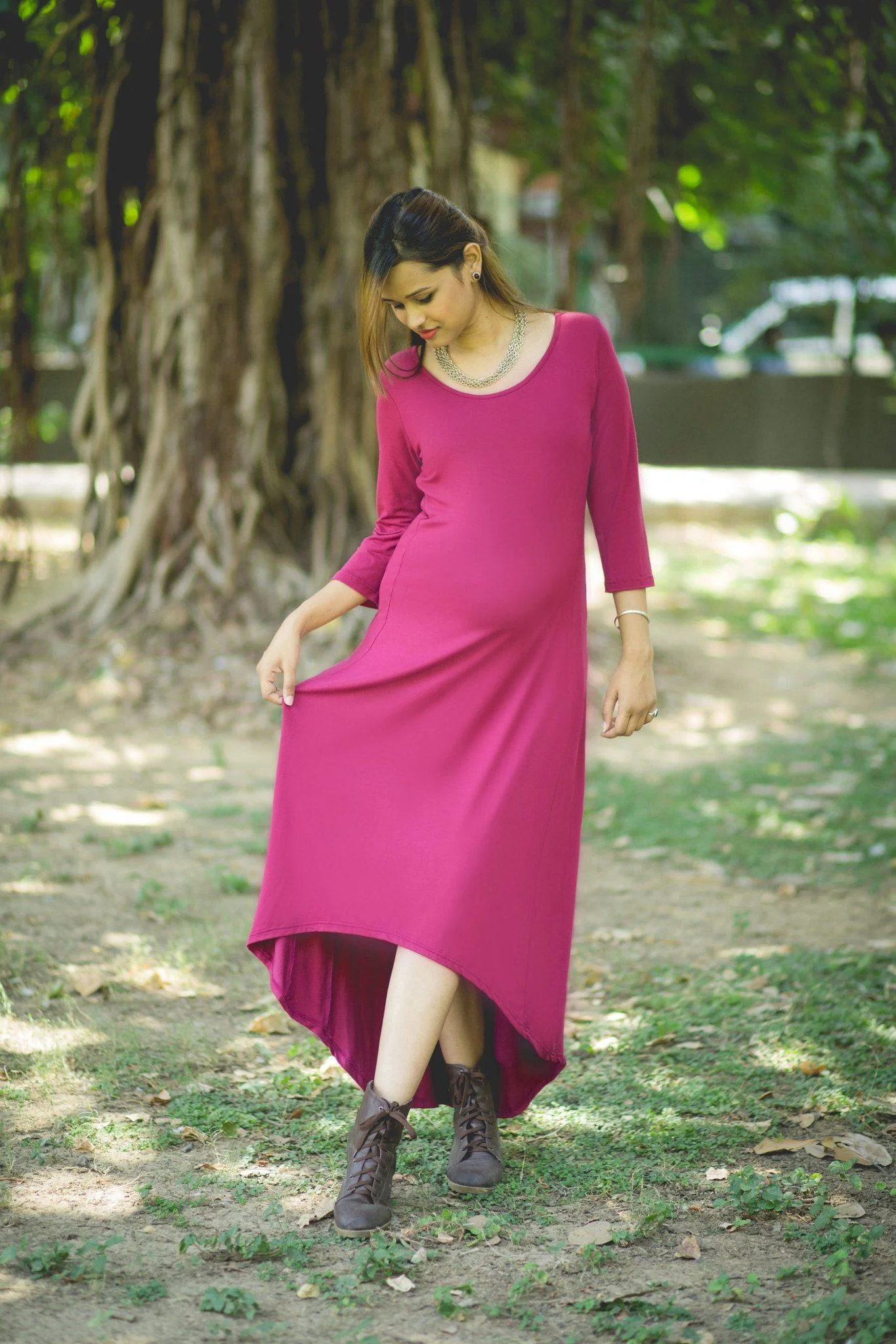 Deep Pink Fine Cut Maternity Dress - Chenance