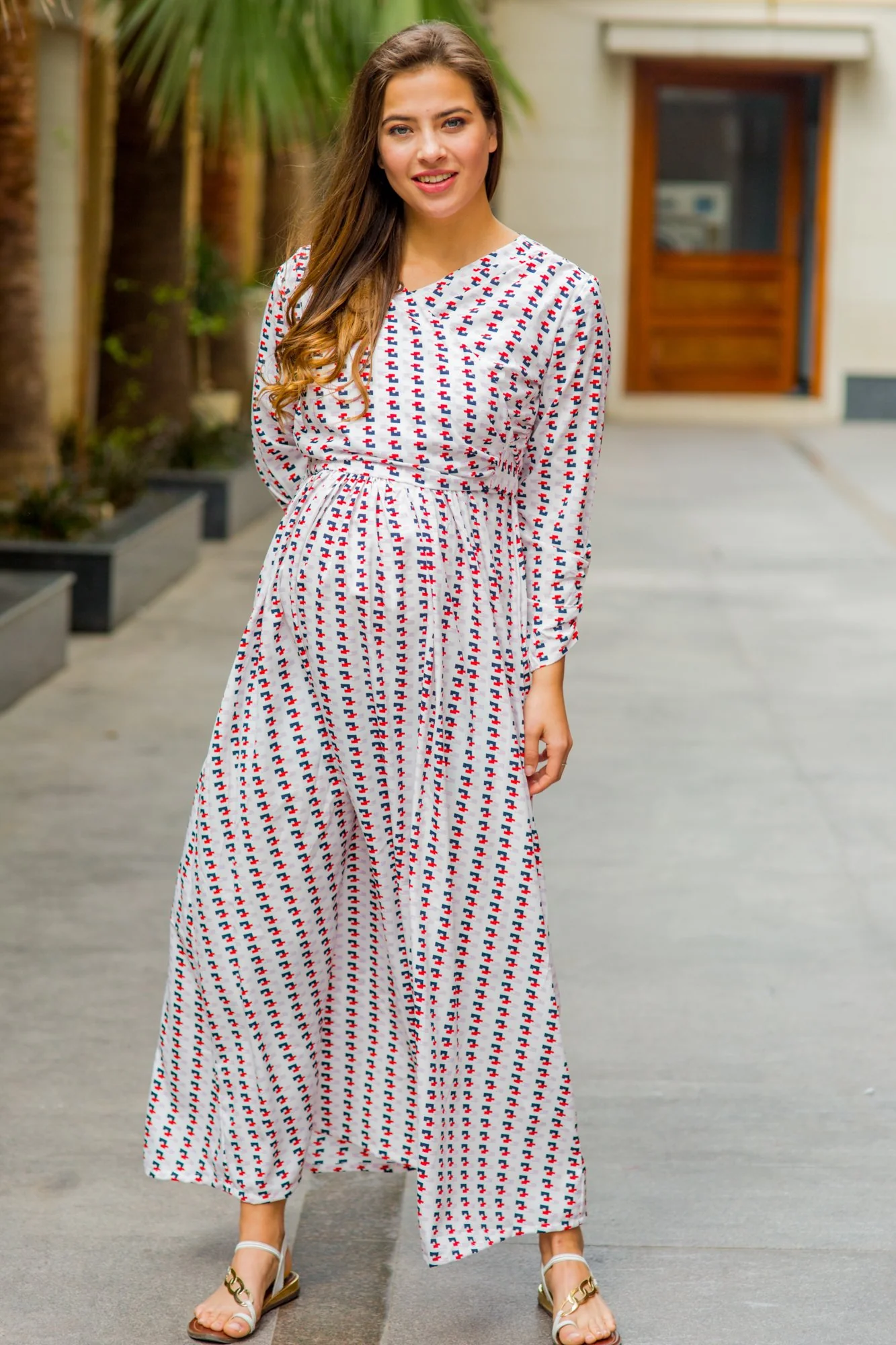White Patterned Maternity & Nursing Wrap Dress - Chenance