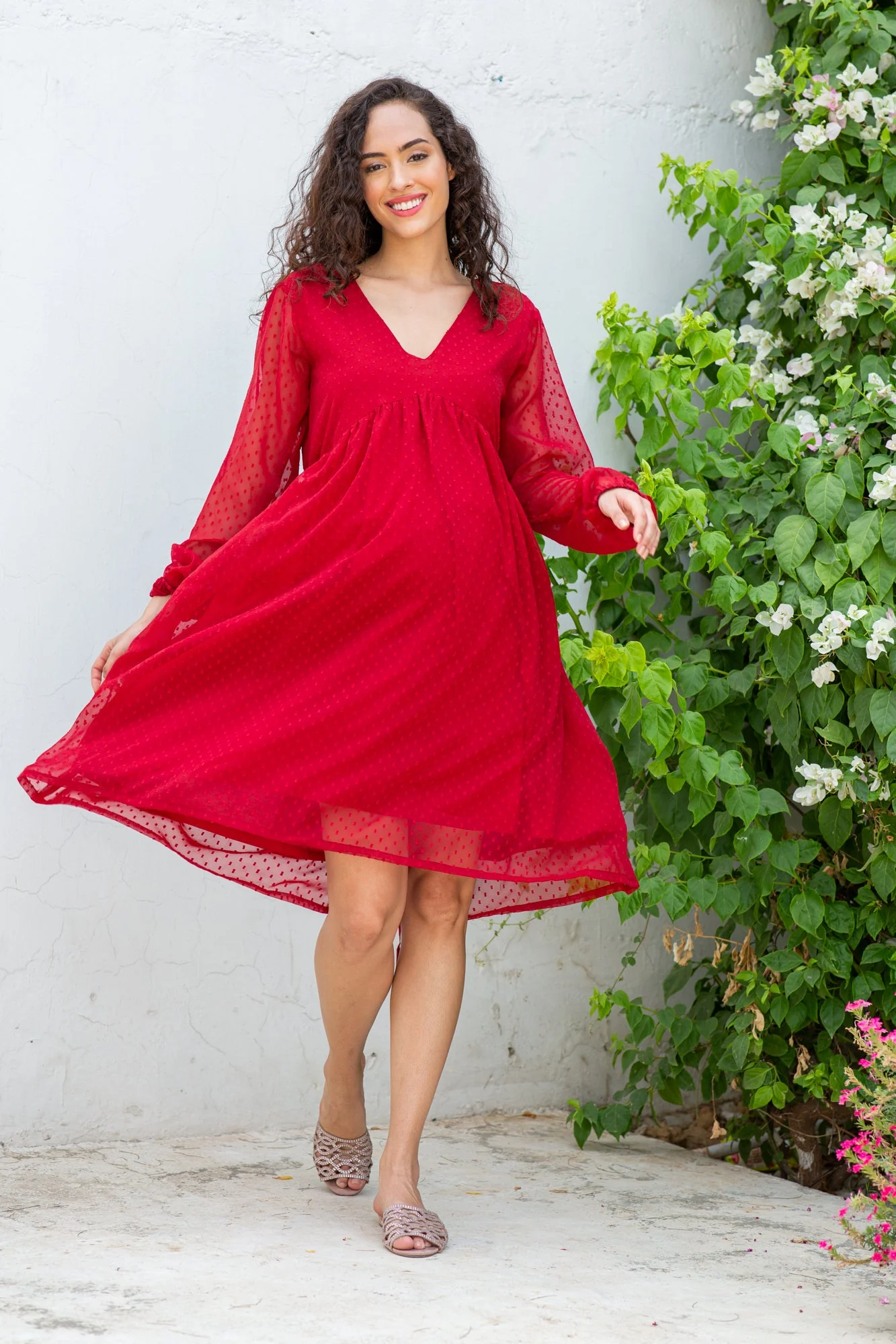 Cherry Hot Red Maternity Knee Dress - Chenance
