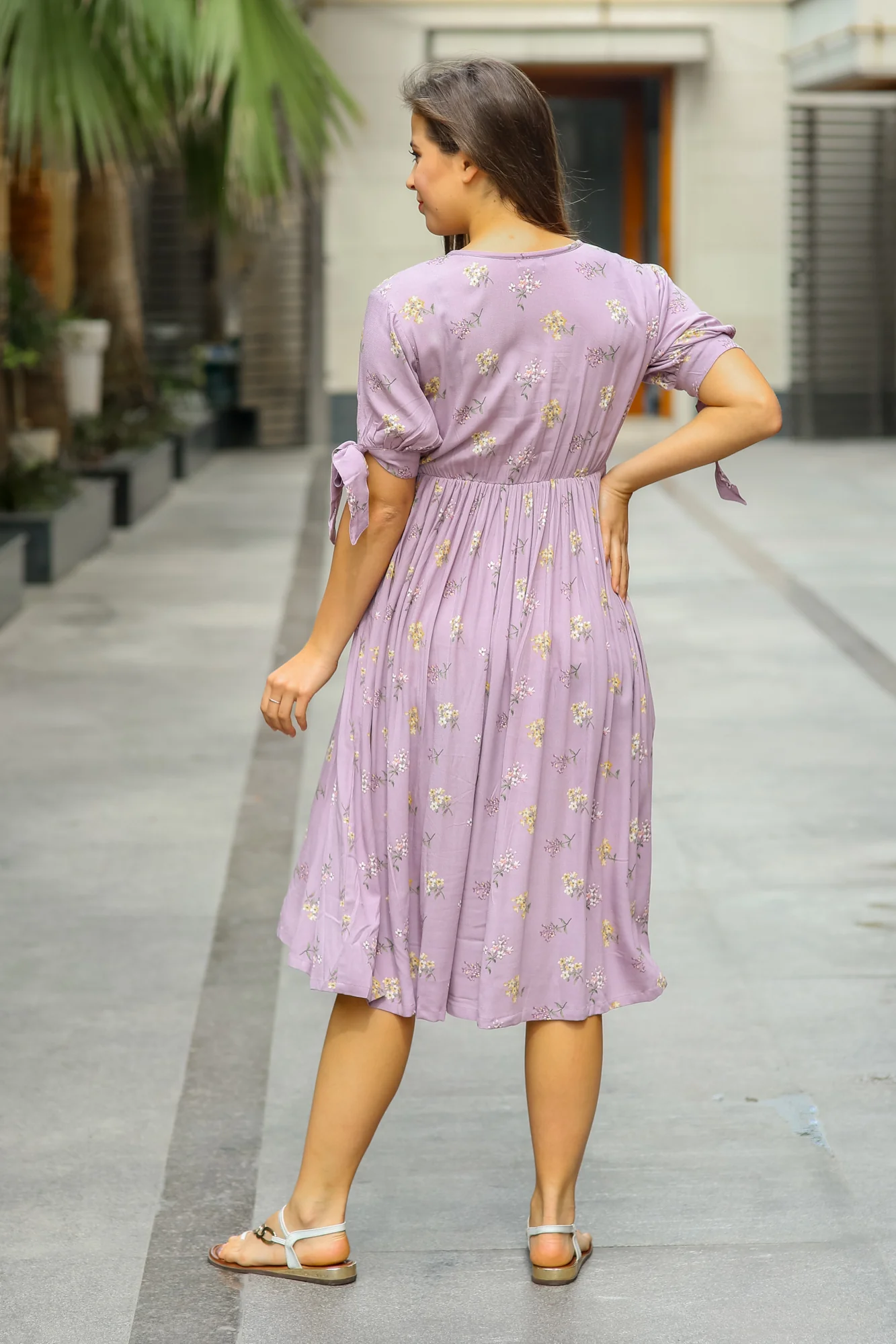 Pretty Lilac Floral Maternity & Nursing Dress - Chenance