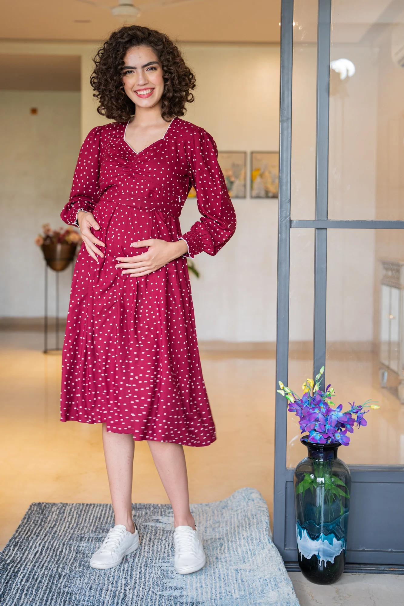 Chic Sangria Sprinkle Maternity & Nursing Dress (100% Cotton) - Chenance