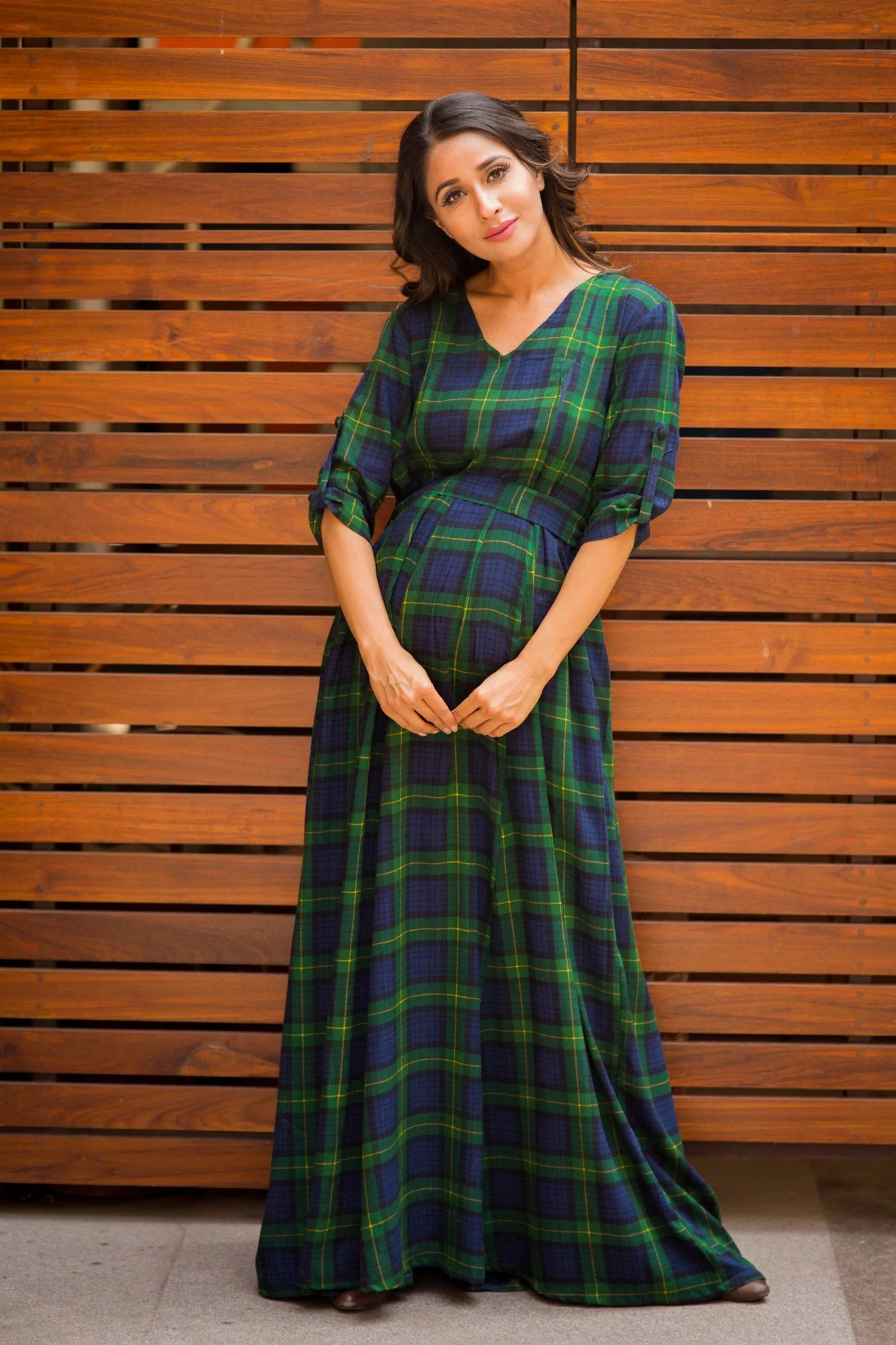 Nautical Green Plaid Maternity & Nursing Maxi Dress - Chenance