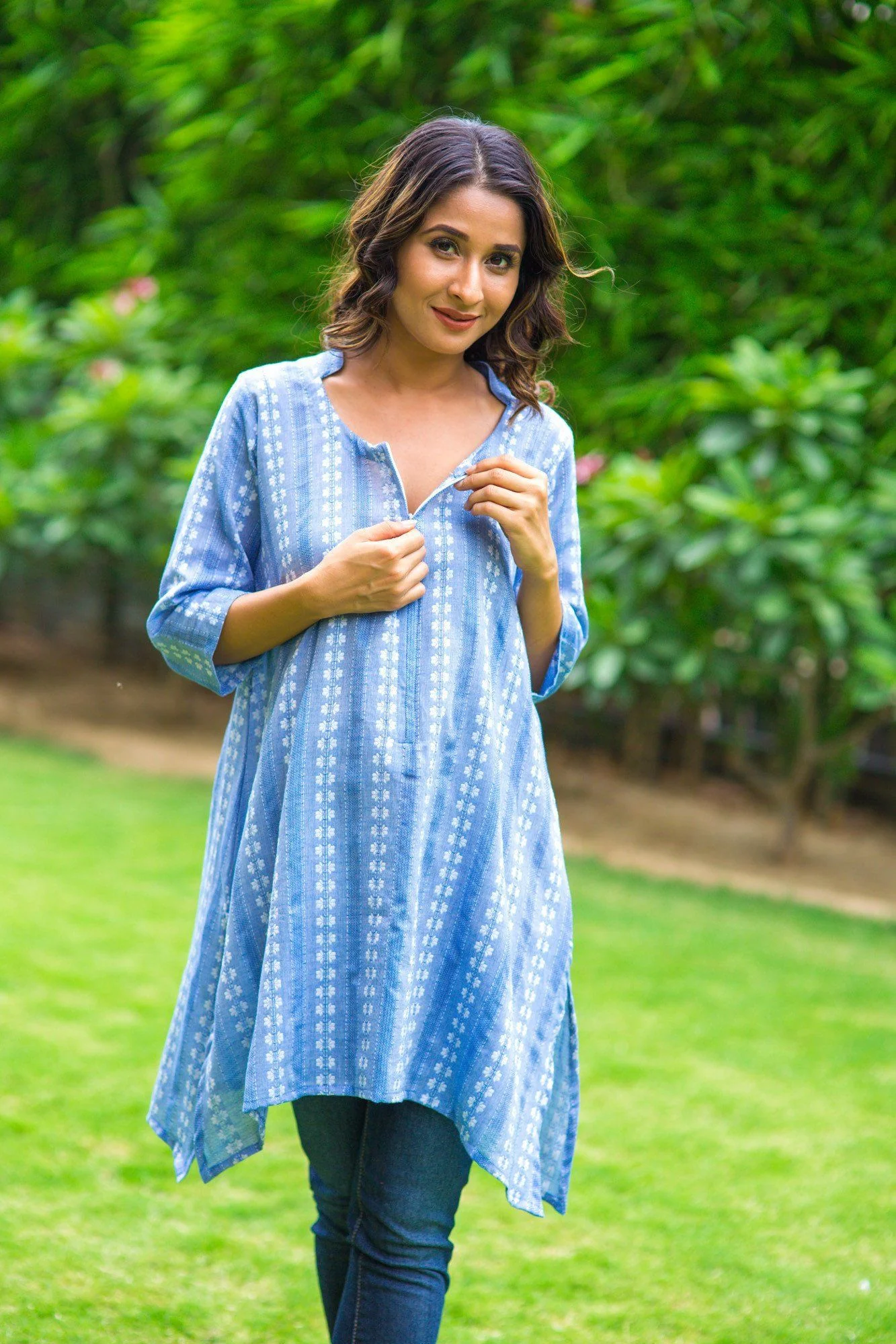 Denim Front Zip Maternity & Nursing Top - Chenance