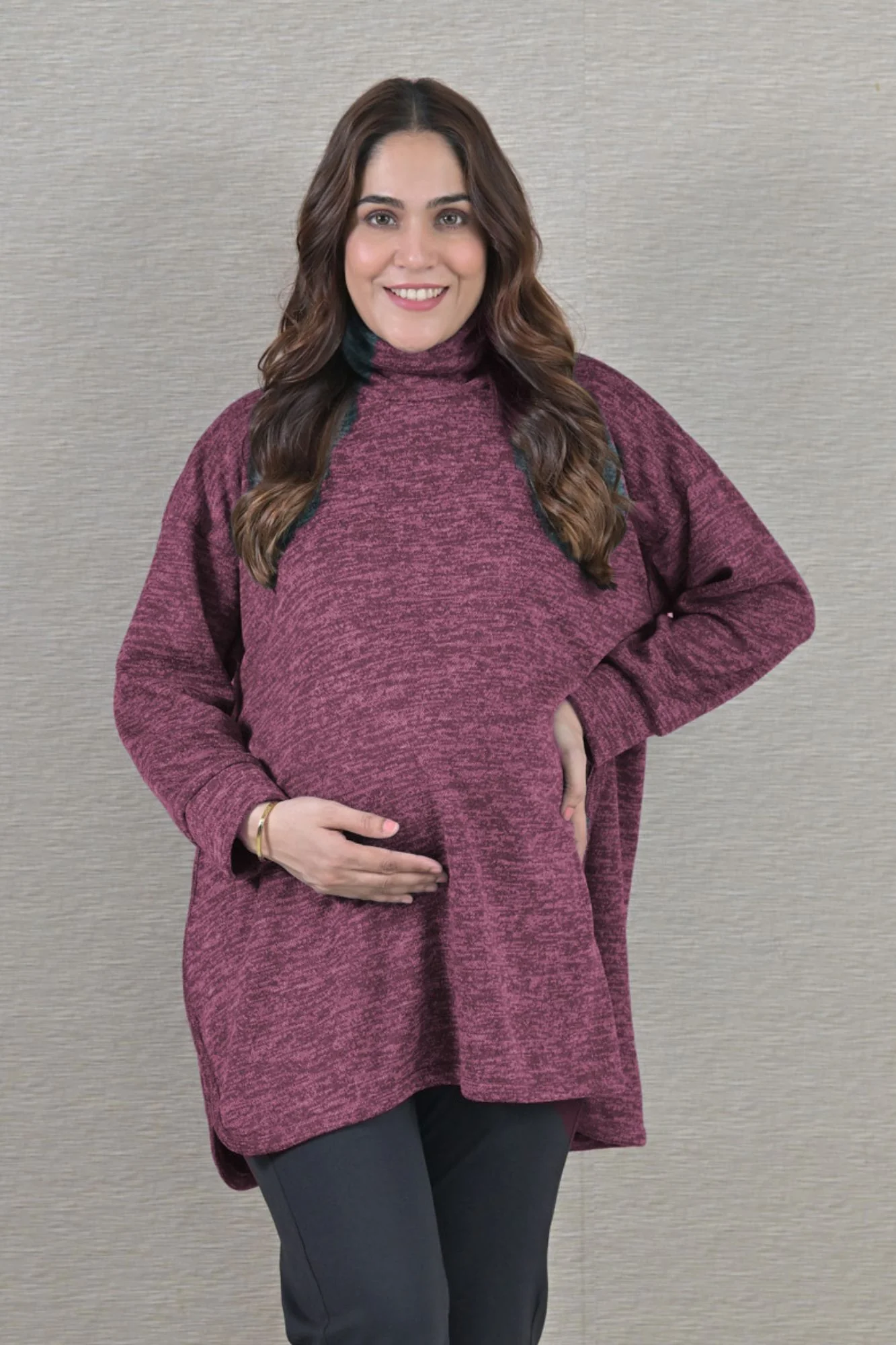 Snug Purple Maternity & Nursing Side-Slit Sweater Winter Top - Chenance