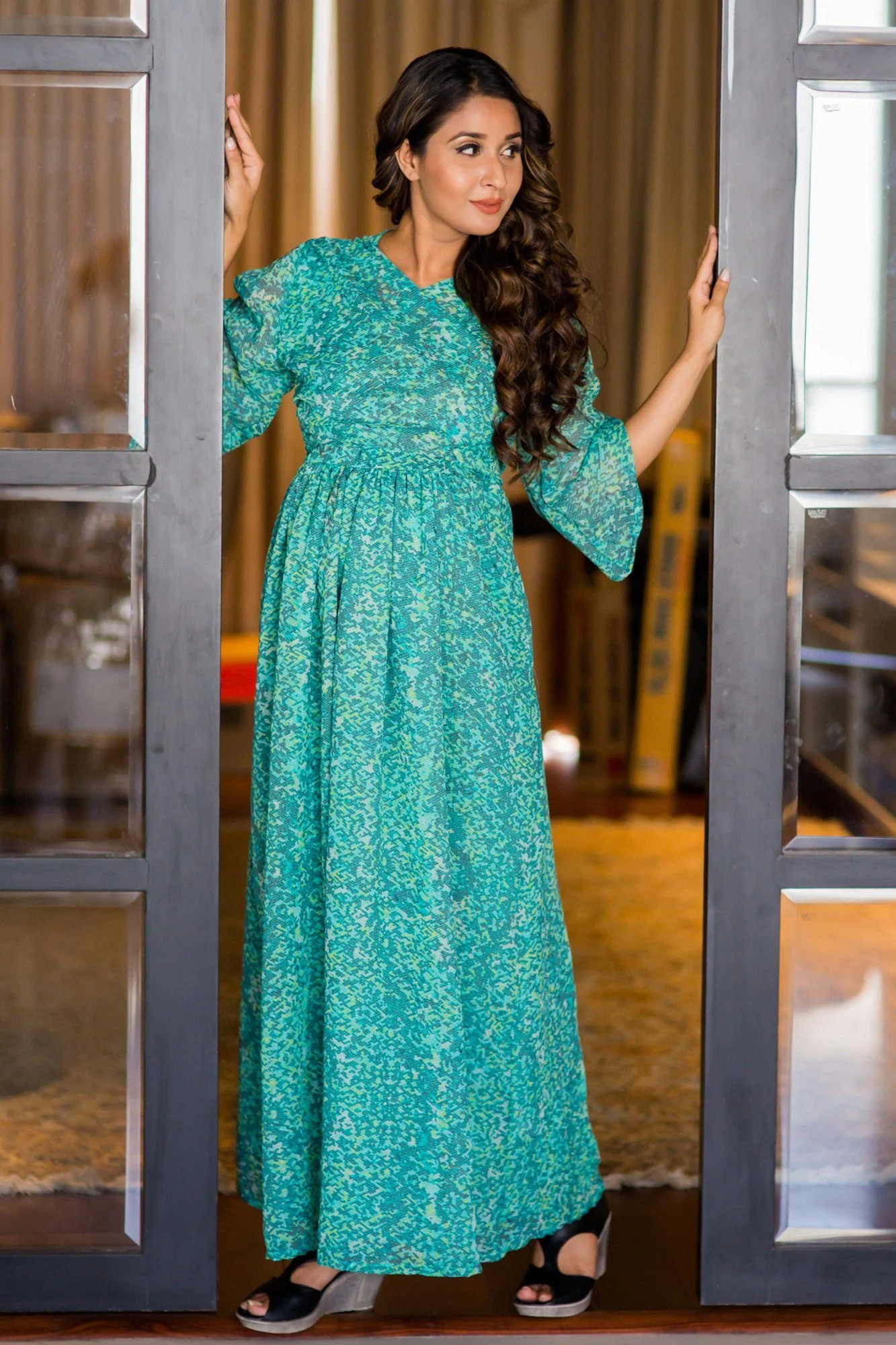 Green Mesh Luxe Maternity & Nursing Wrap Dress - Chenance