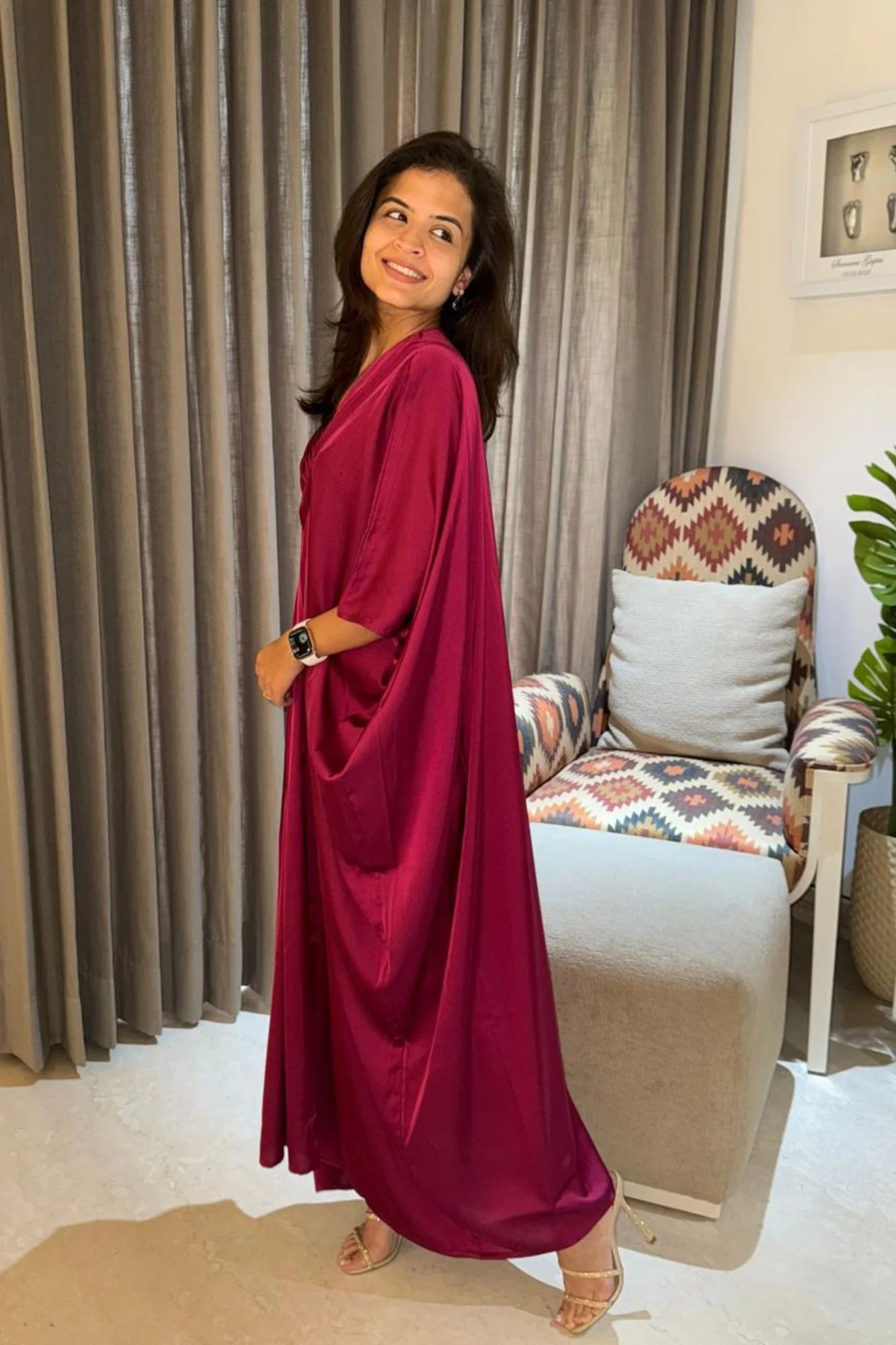 Luxe Hot Pink Satin Maternity Kaftan - Chenance