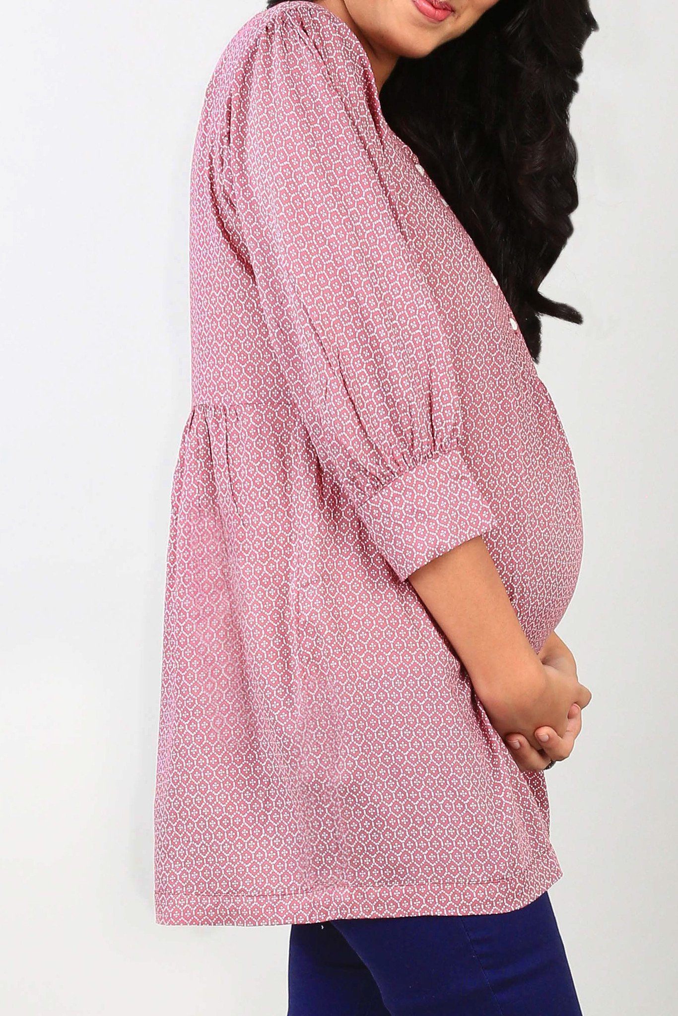 Puffed Elbow Sleeves Maternity Top - Chenance