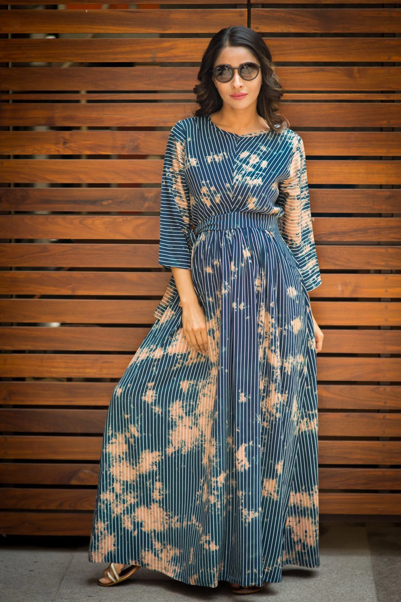 Chic Blue Wash Striped Maternity & Nursing Dress - Chenance