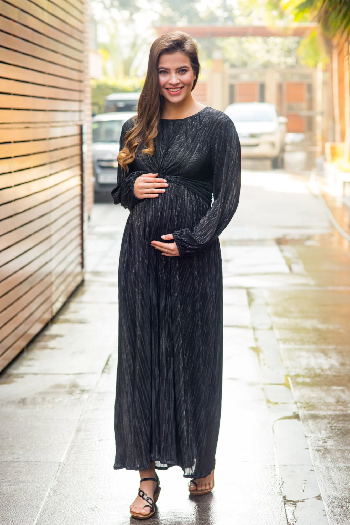 Exquisite Midnight Gold Maternity Knot Dress - Chenance