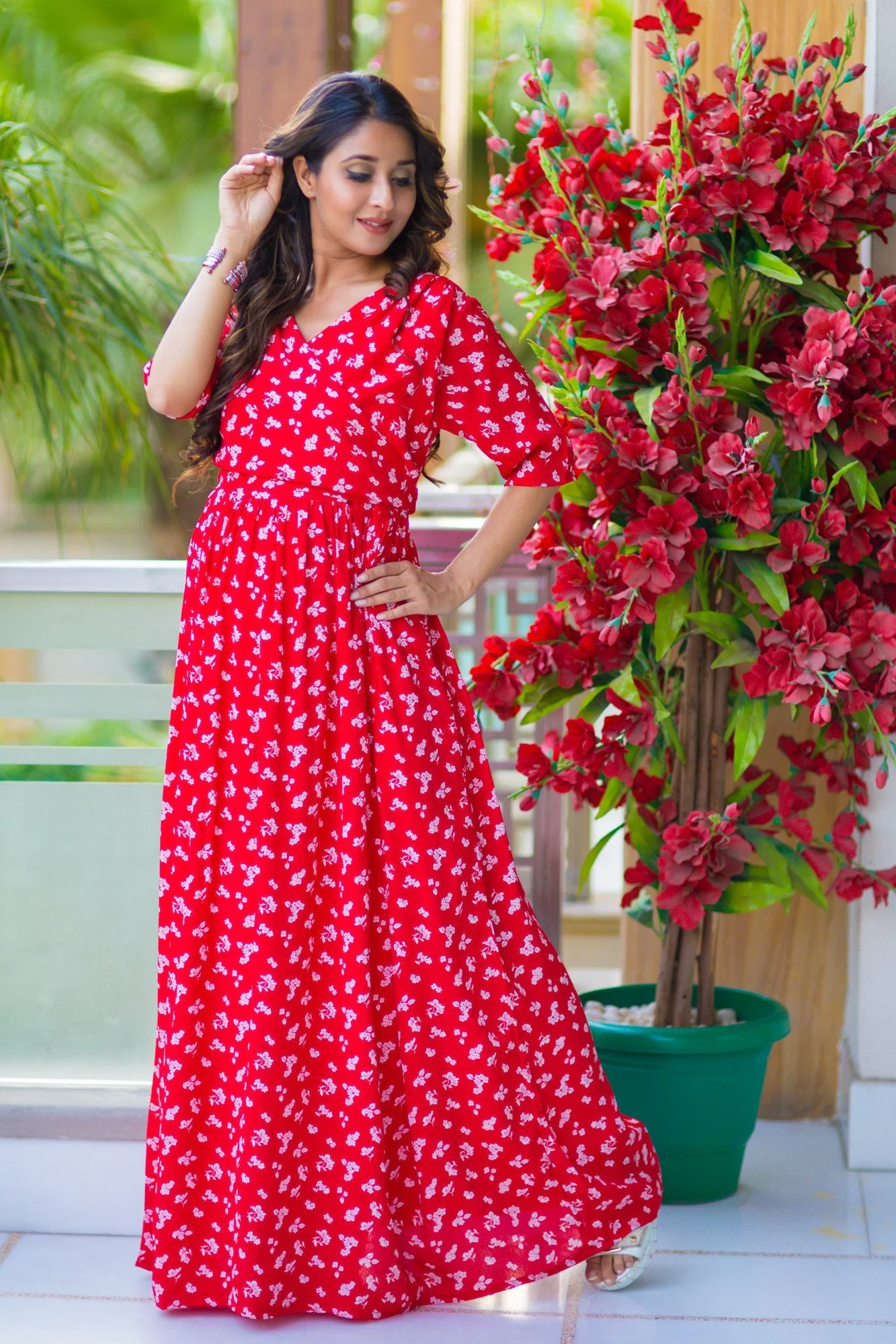 SO - Chic Red Floral Maternity & Nursing Wrap Dress-Pay - Chenance