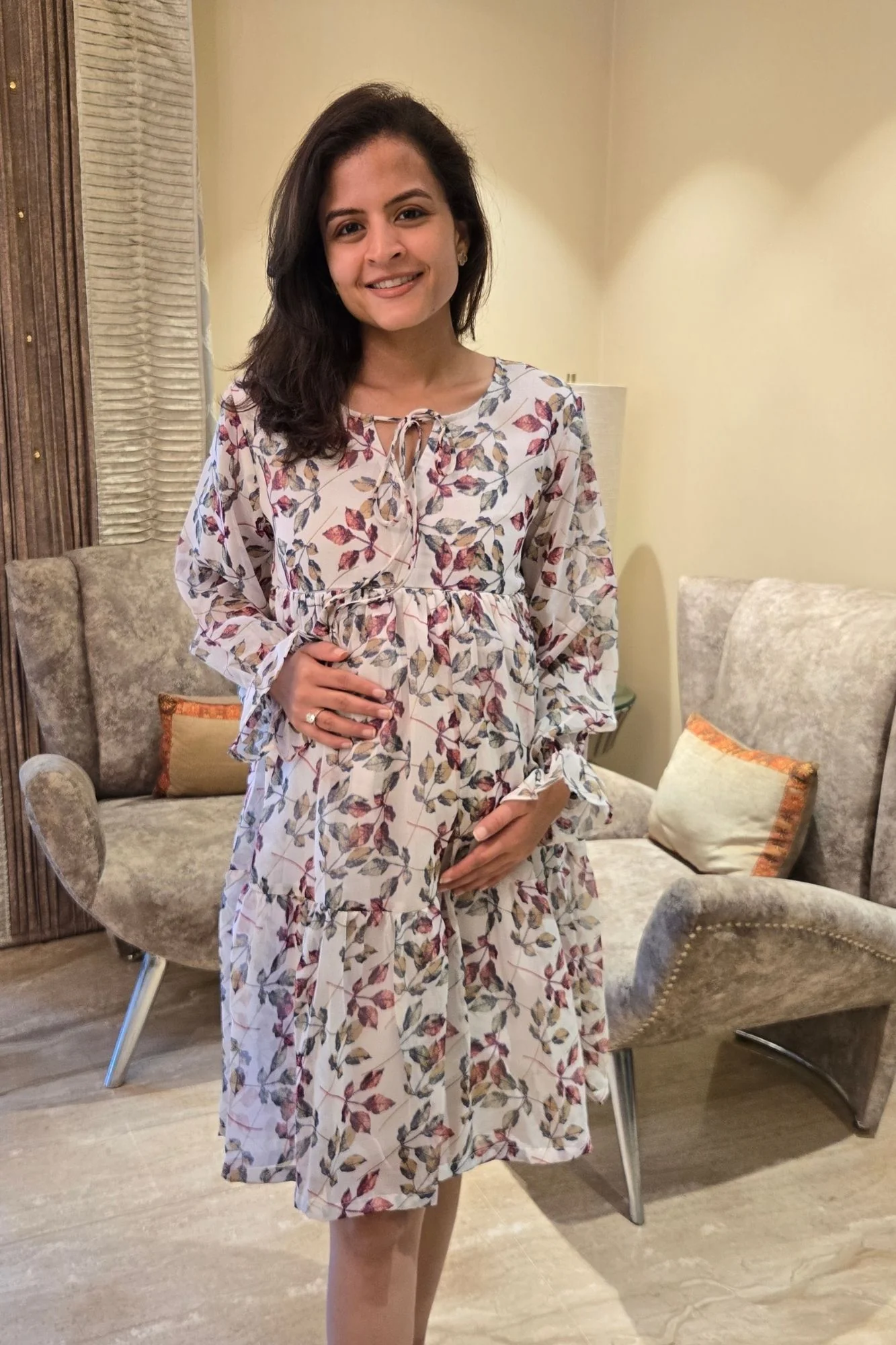 Soothing White Maternity Gathered Dress - Chenance