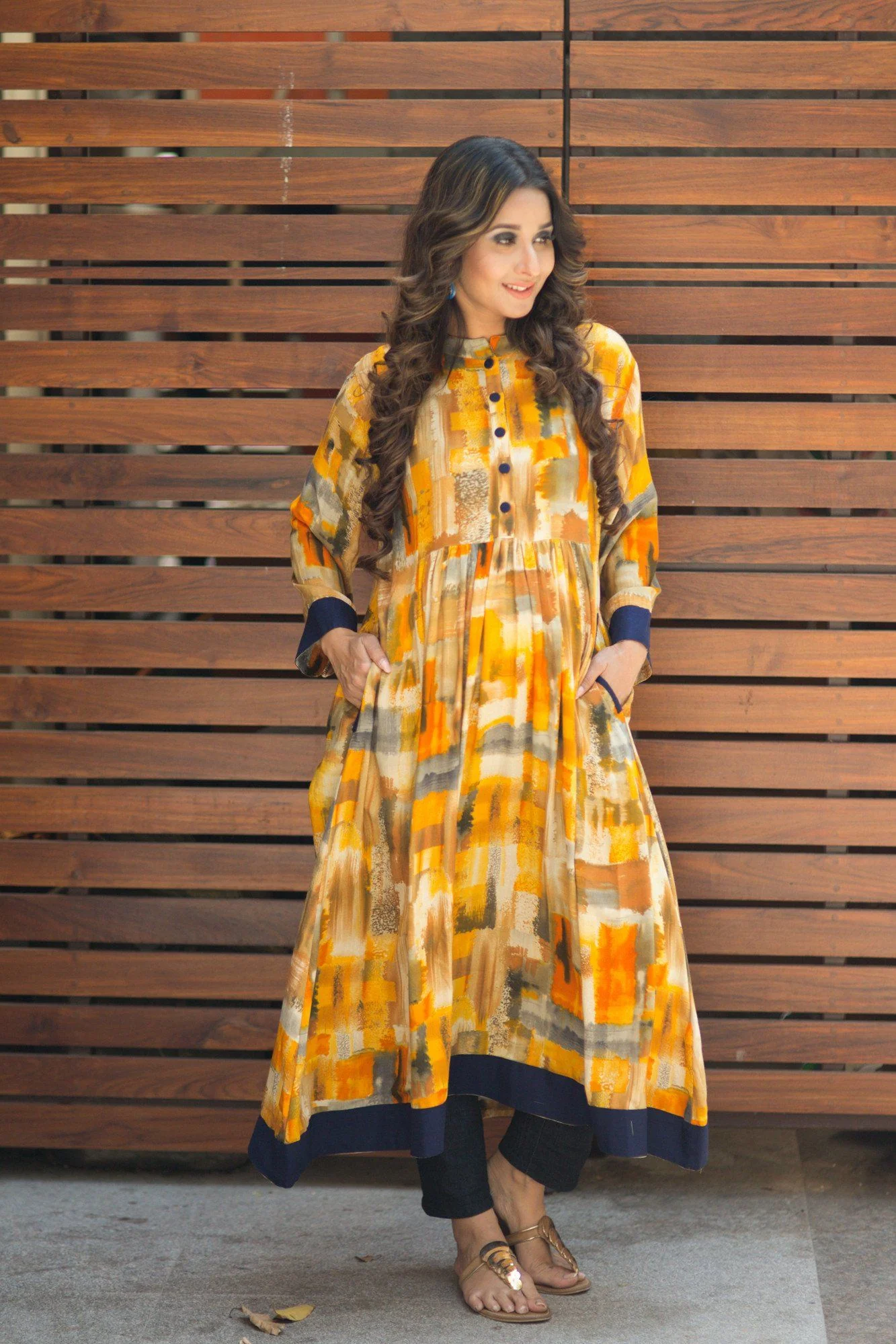Vibrant Abstract Yellow Nursing Kurta - Chenance
