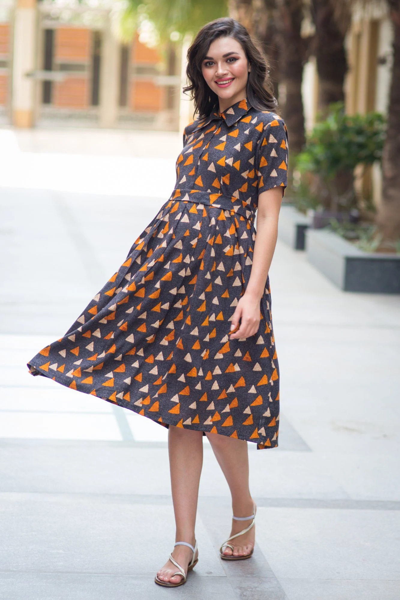 Orange Coco Triangle Maternity & Nursing Dress - Chenance