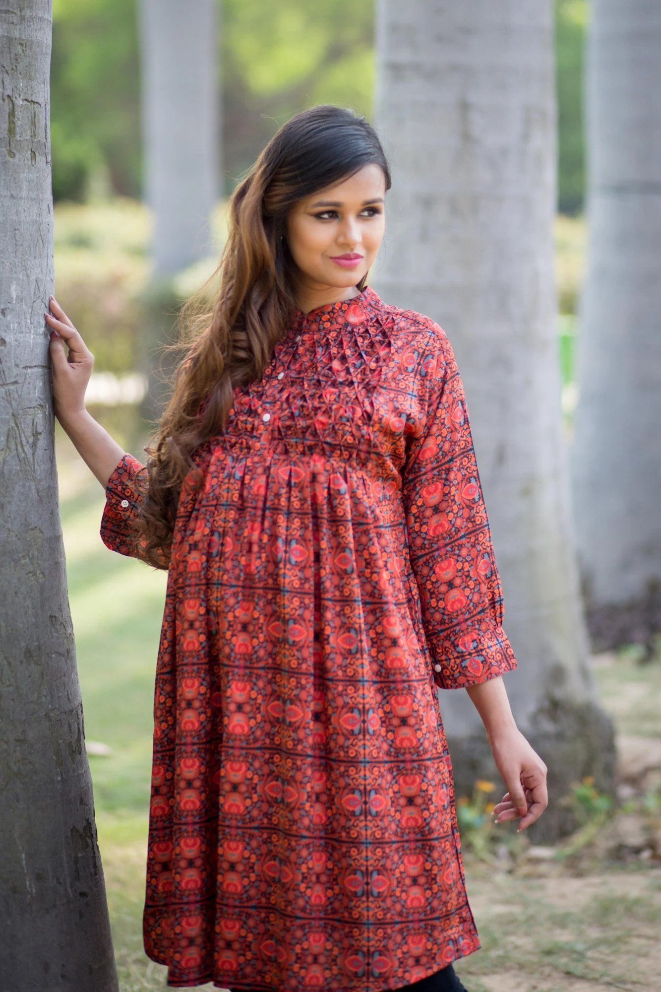 Classic Orange Print Maternity & Nursing Kurta - Chenance