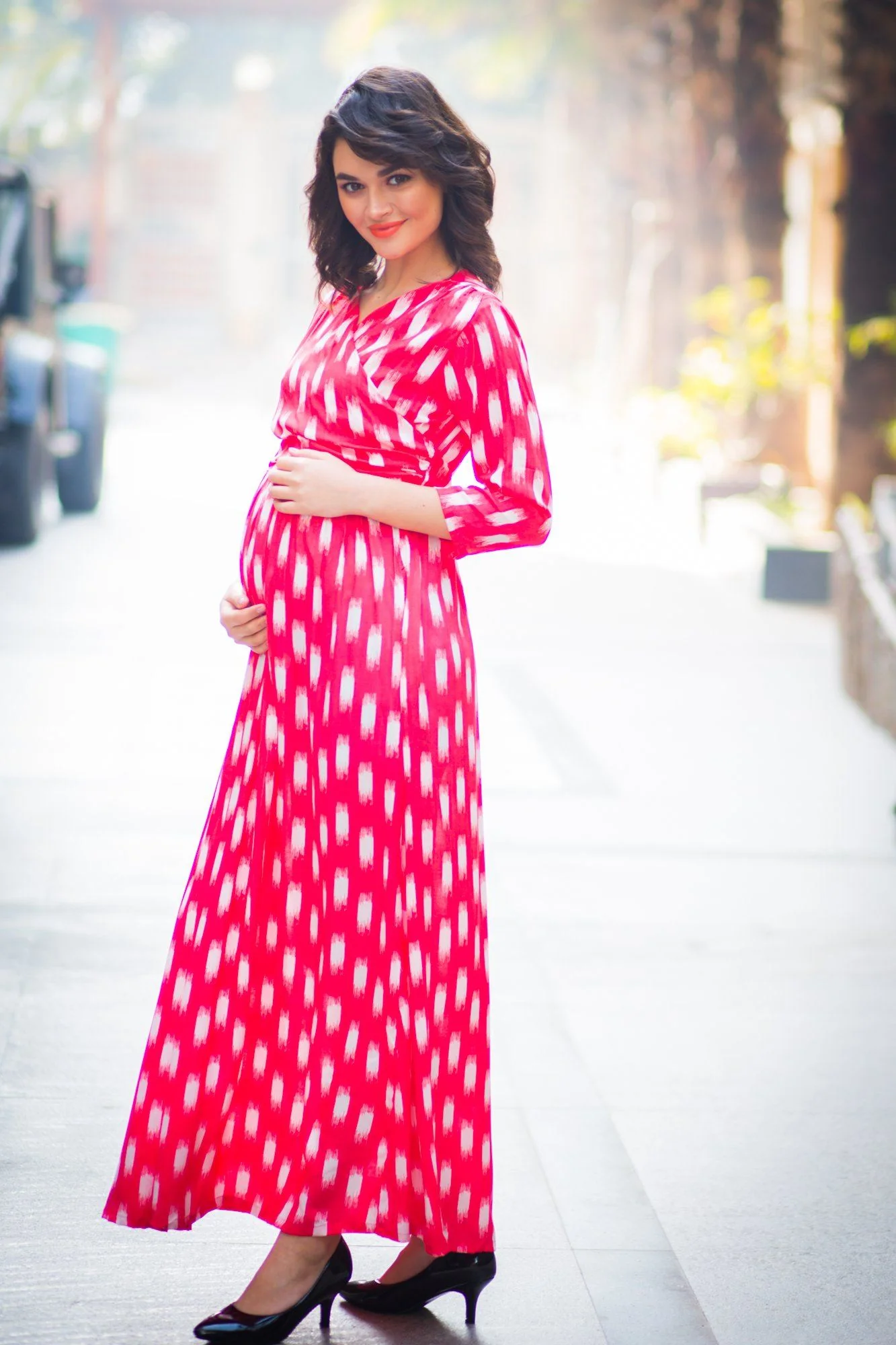 Flamingo Pink Maternity & Nursing Wrap Dress - Chenance