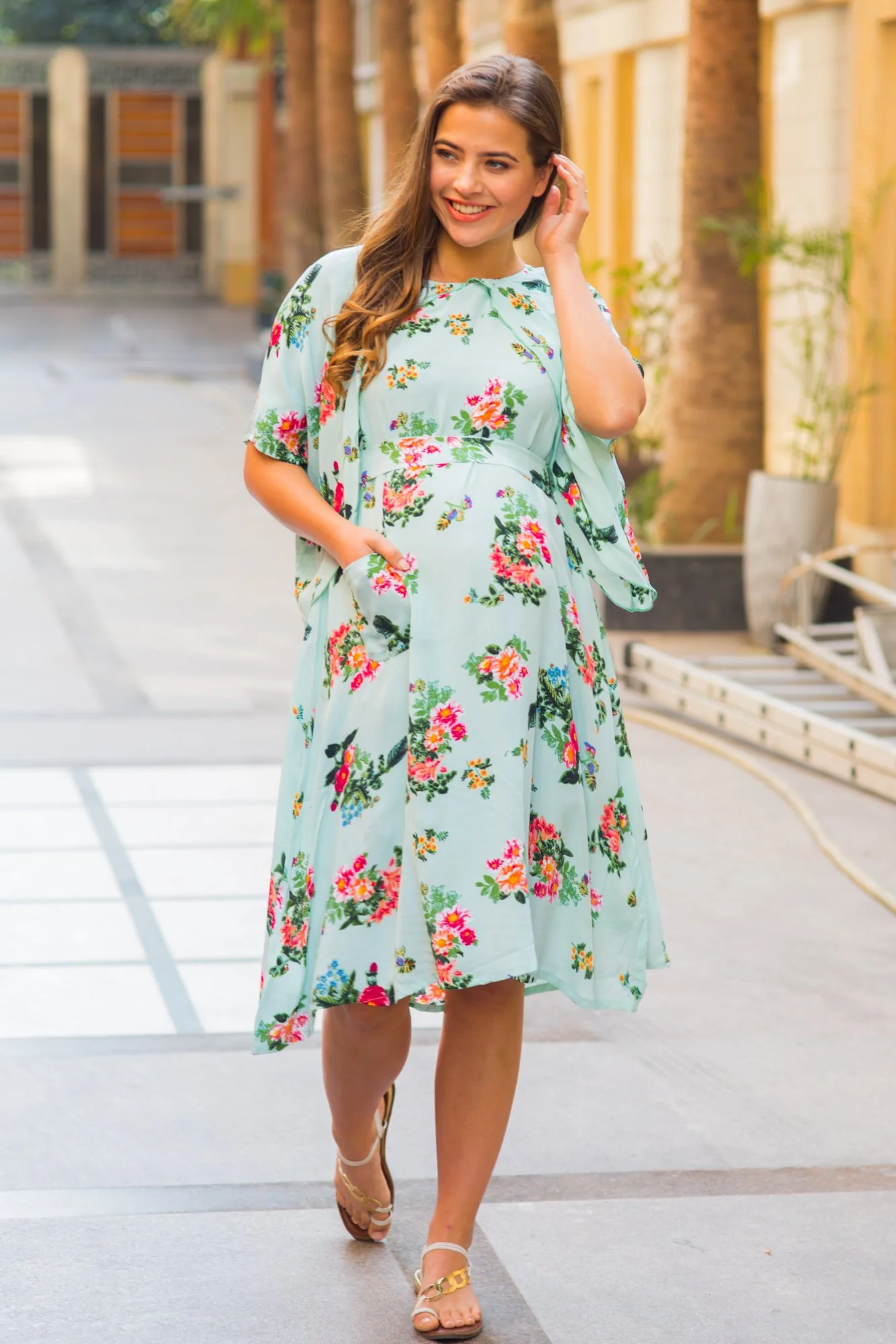 Mint Water Lilly Maternity & Nursing Flap Dress - Chenance