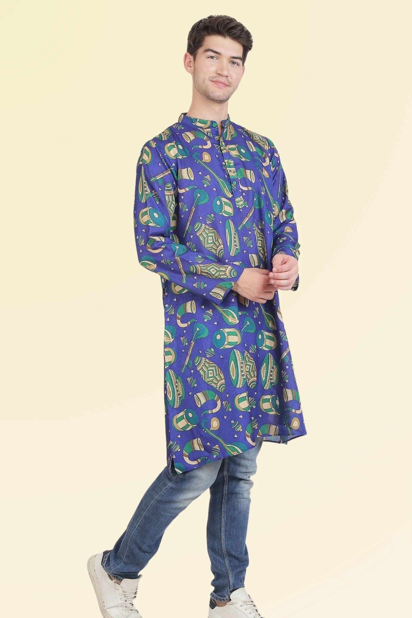 Men Musical Blue Silk Kurta - Chenance