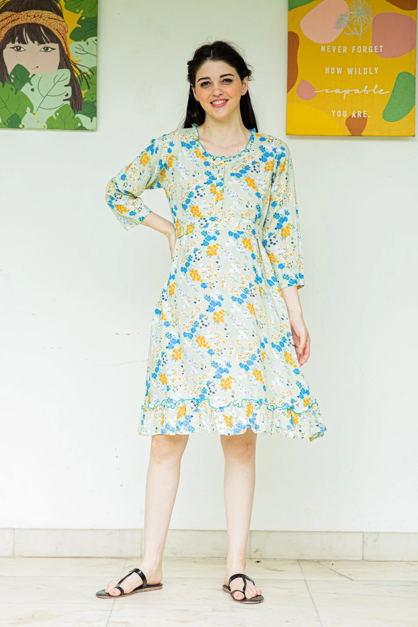 Breezy Mint Maternity & Nursing Night Dress - Chenance