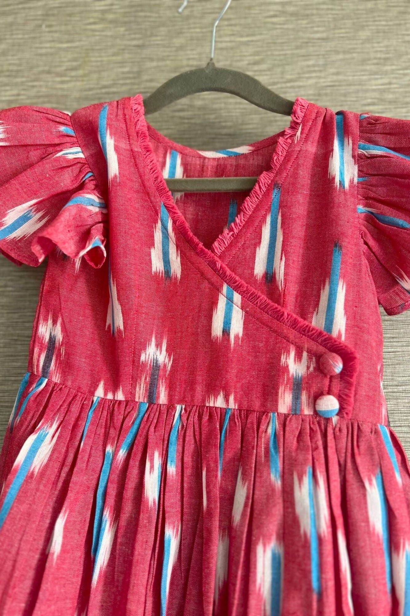 Pretty Red Ikat Gathered Dress - Chenance