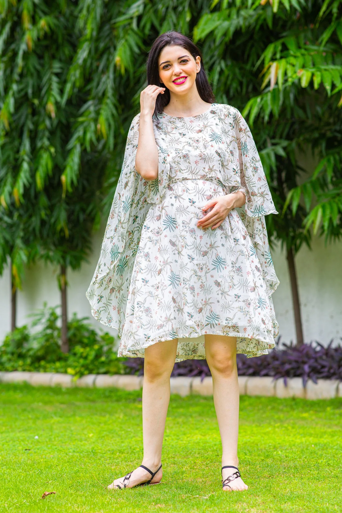 Angelic Leafy Maternity & Nursing Flap Dress - Chenance