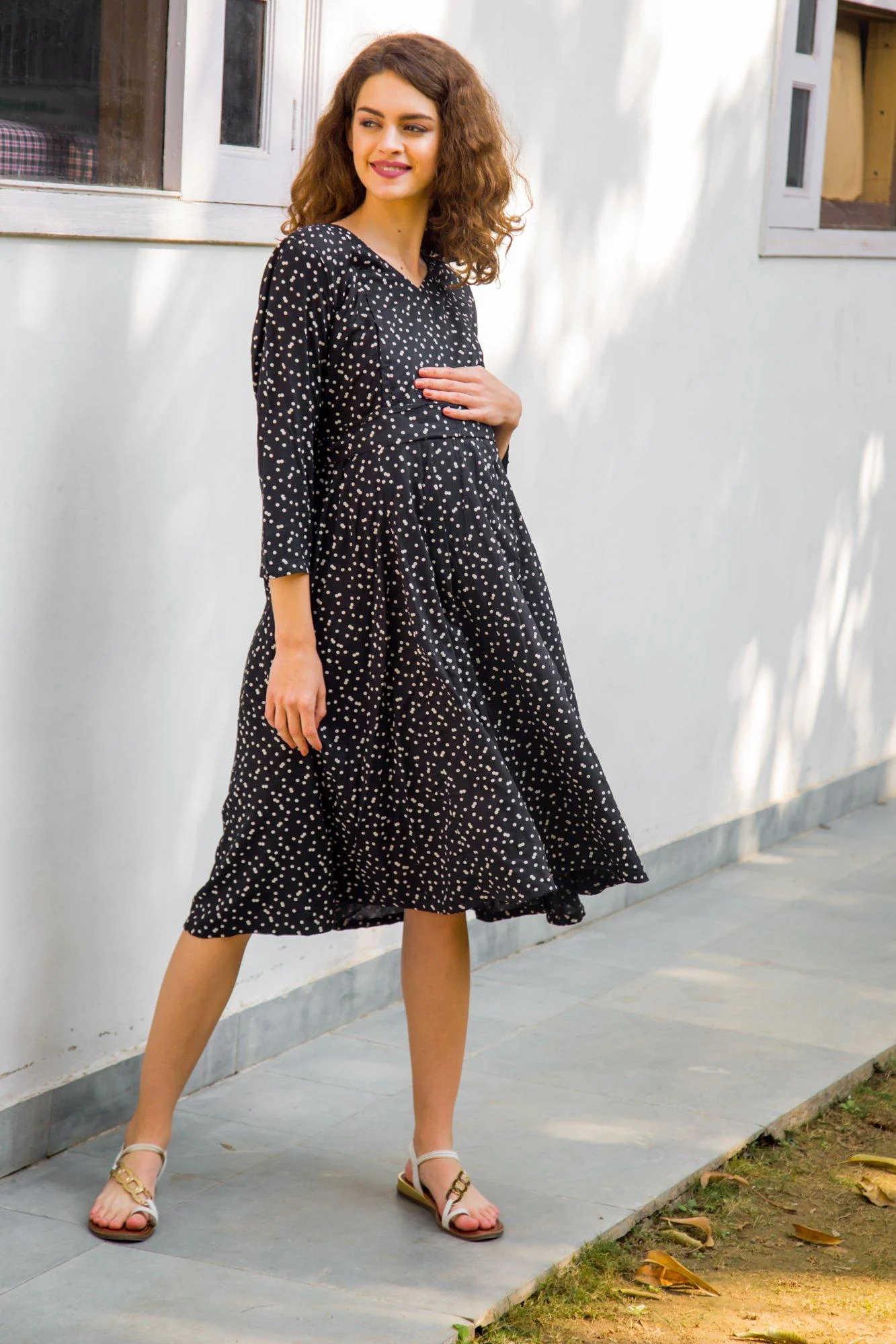 Scattered Polka Maternity & Nursing Dress - Chenance