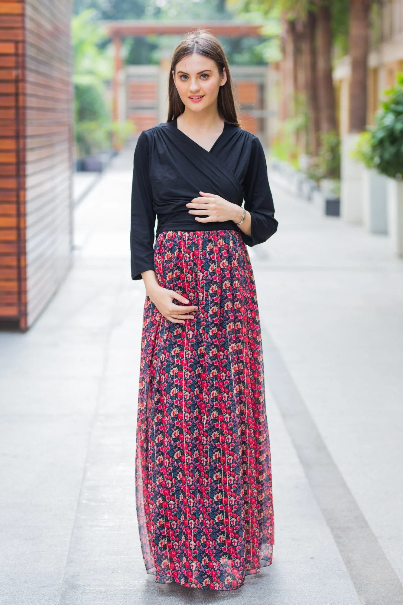 Midnight Luxe Chiffon Maternity & Nursing Wrap Dress - Chenance