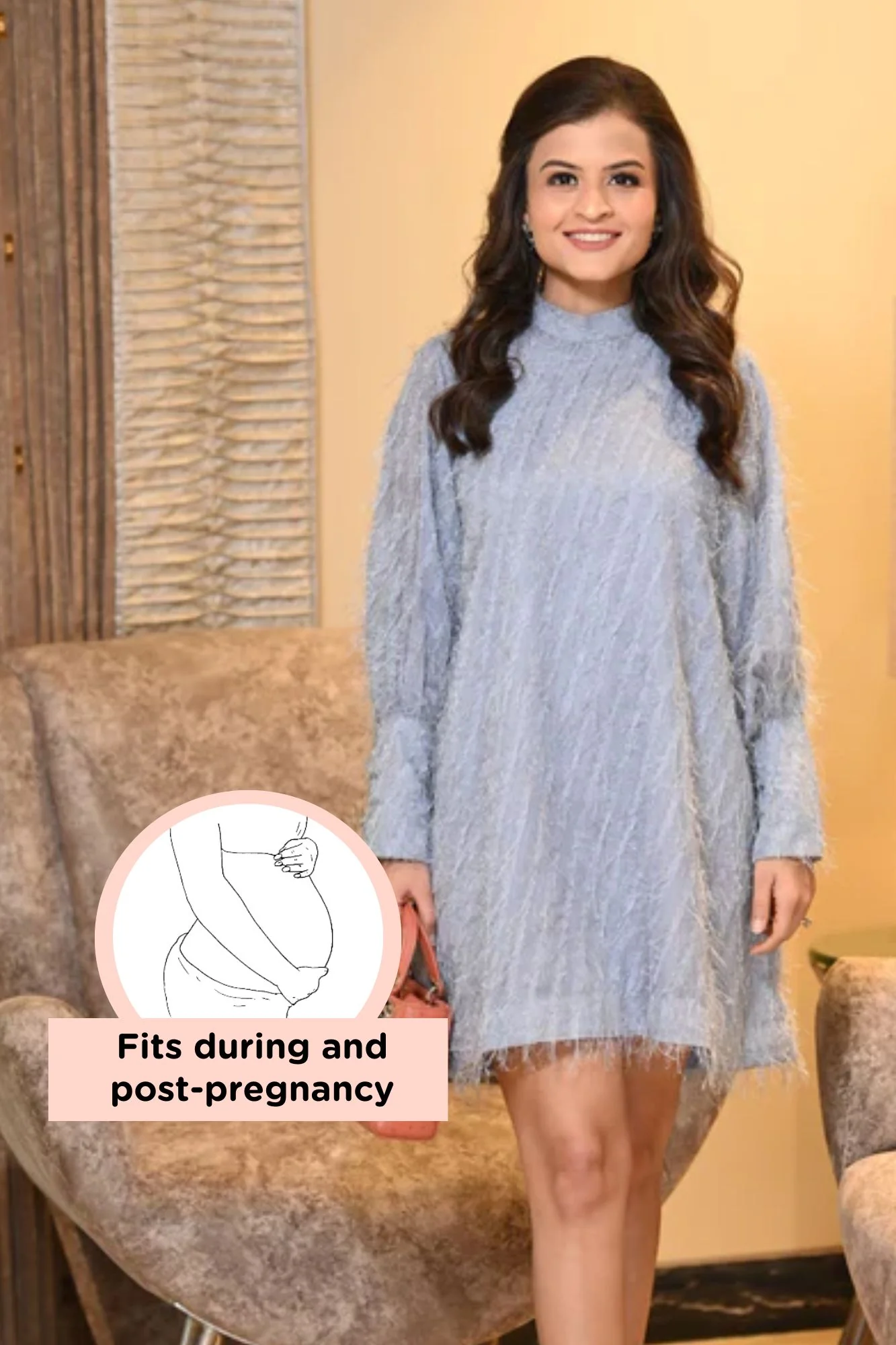 Sizzling Powder Blue Maternity Feather Dress - Chenance