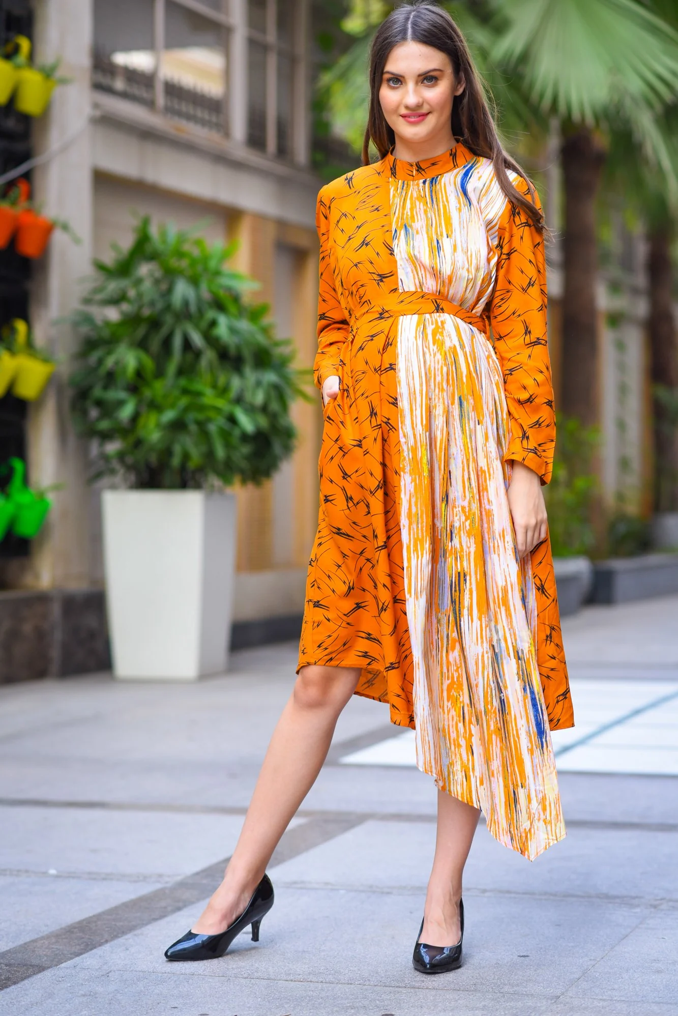 Asymmetrical Flash High Neck Maternity & Nursing Dress - Chenance