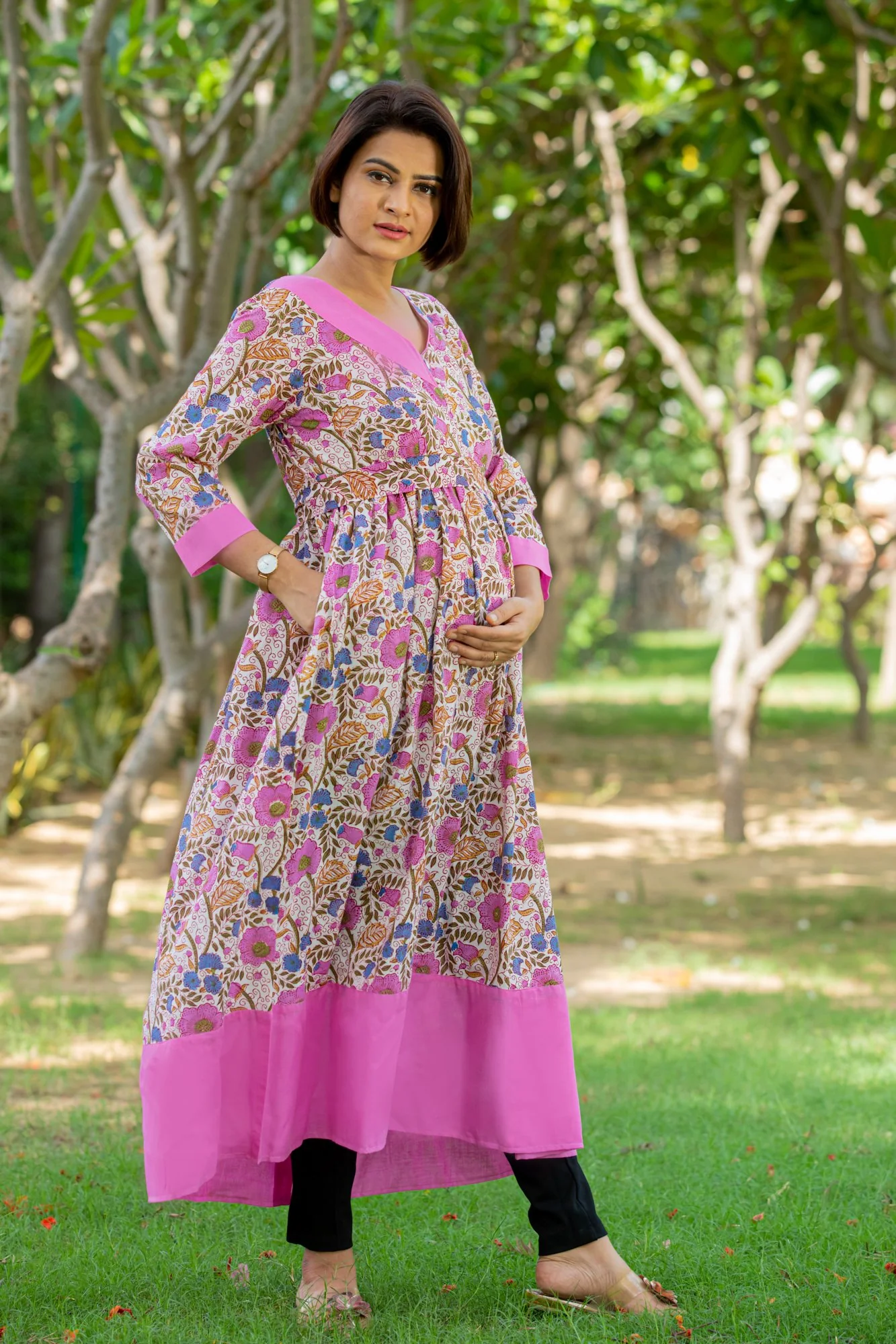 Pink Bloom Maternity & Nursing Kurta - Chenance