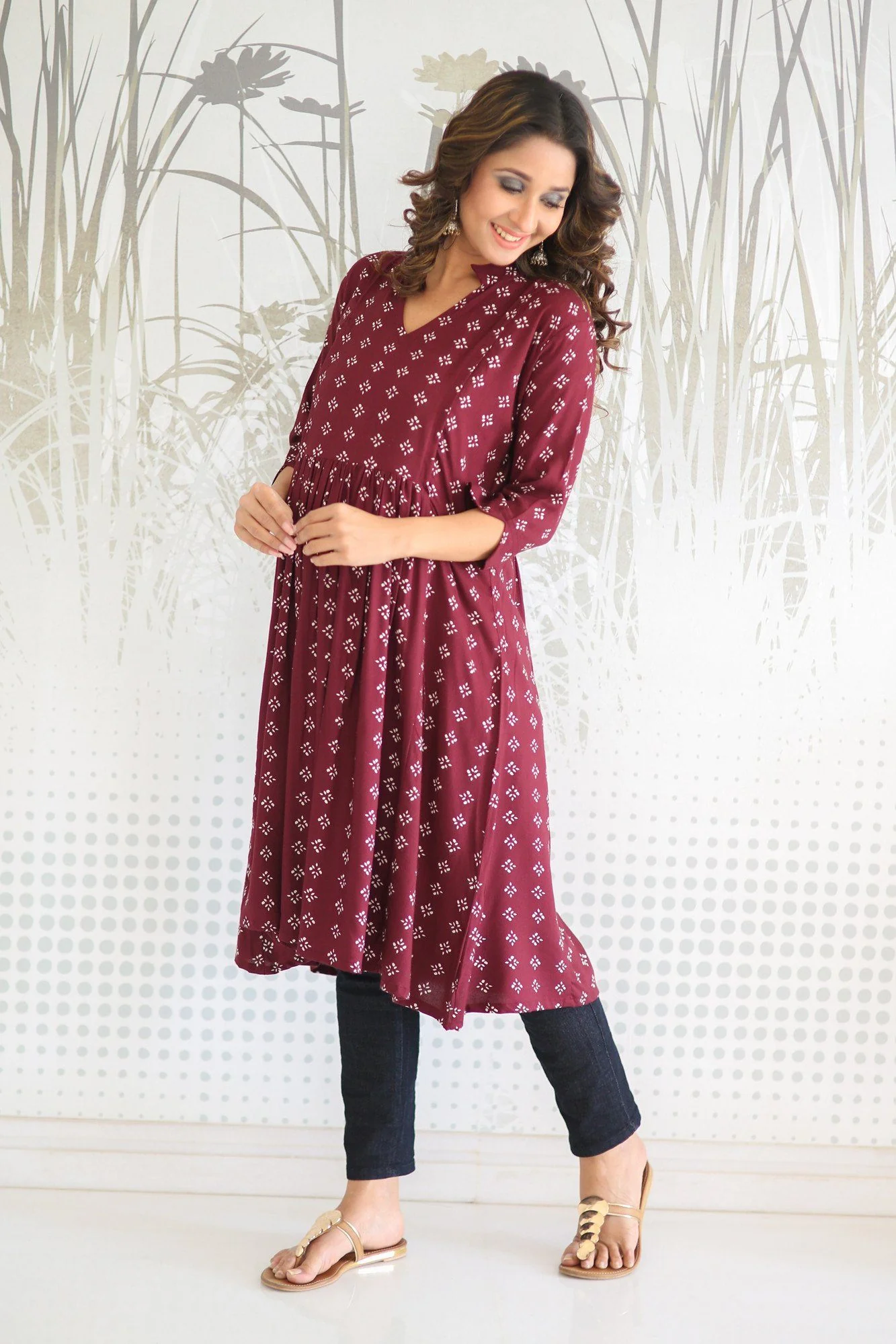 Wine Red Concealed Zip Nursing Kurta - Chenance