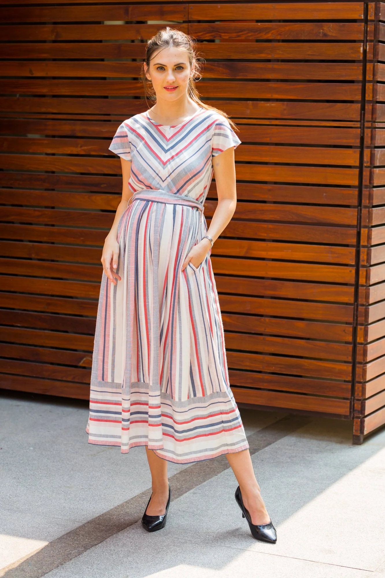 Pastel Viscose Striped Maternity & Nursing Dress - Chenance