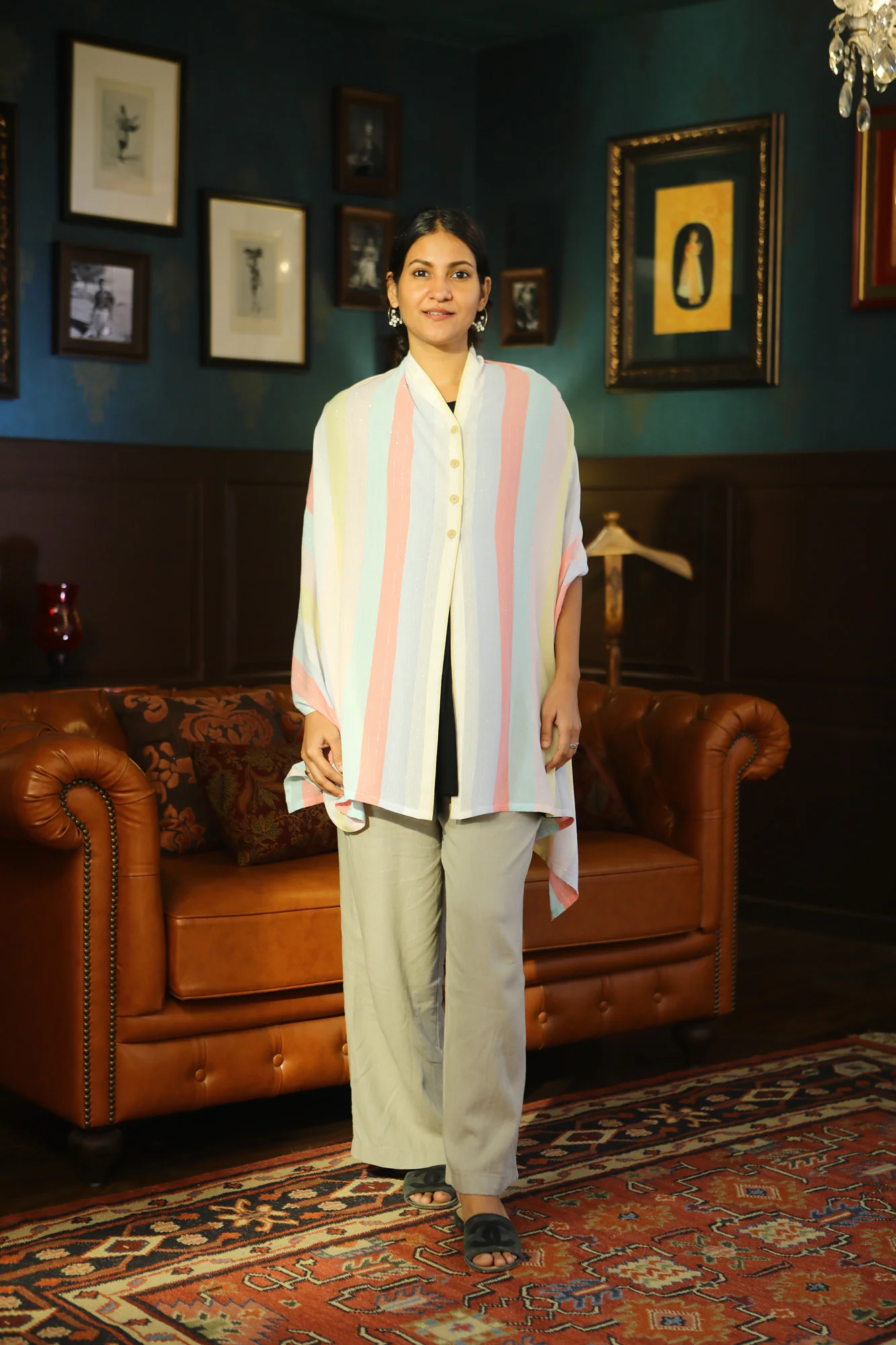 Colorful Light-Toned Stripe Shimmer Nursing Stole - Chenance