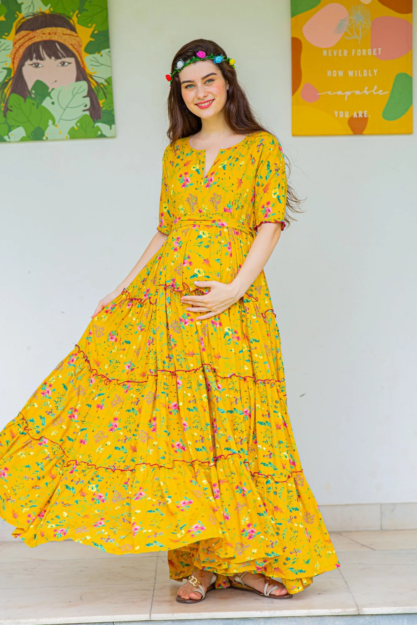 Jade Sunny Frill Maternity & Nursing Dress - Chenance